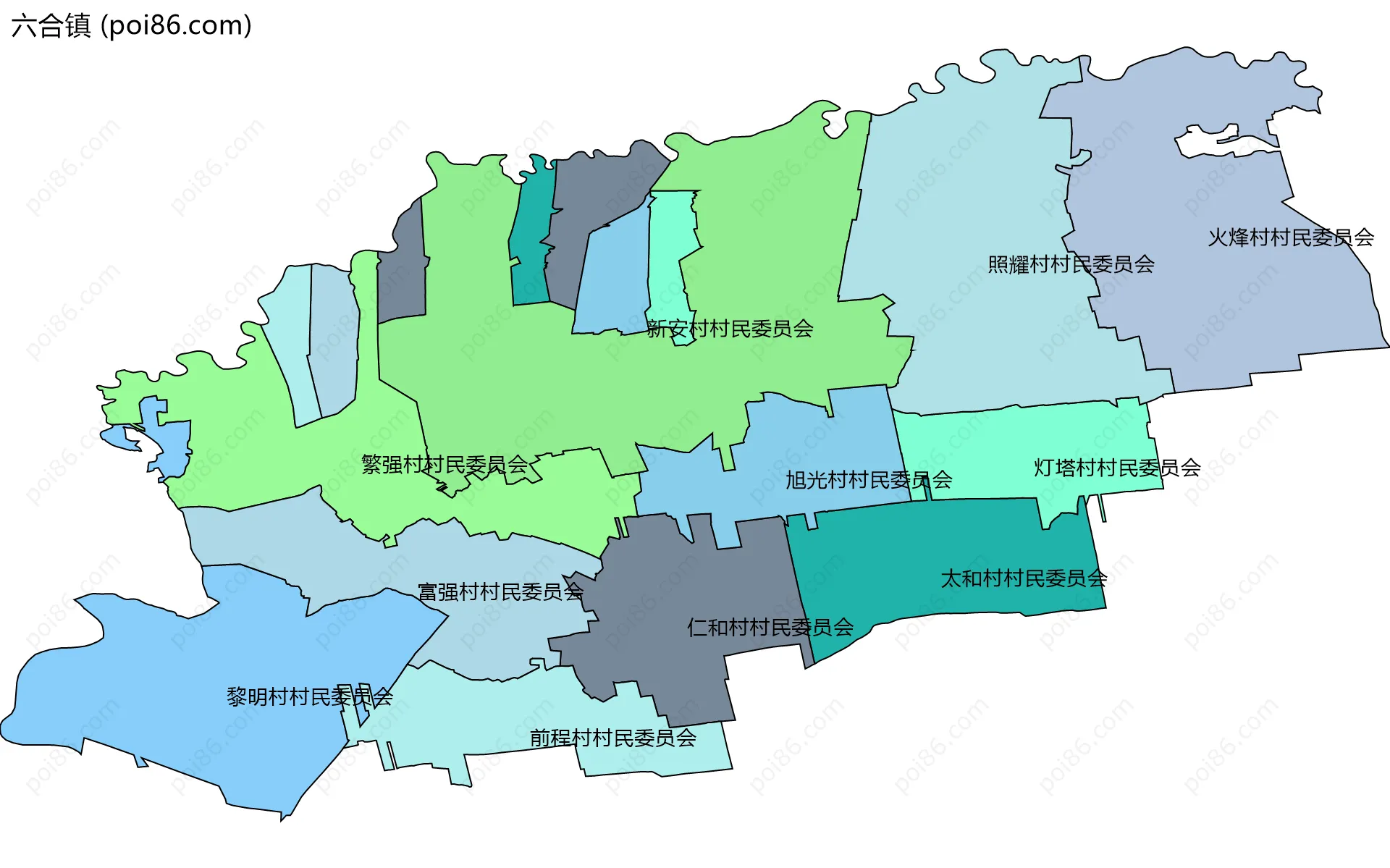 六合镇边界地图(五级行政区划)