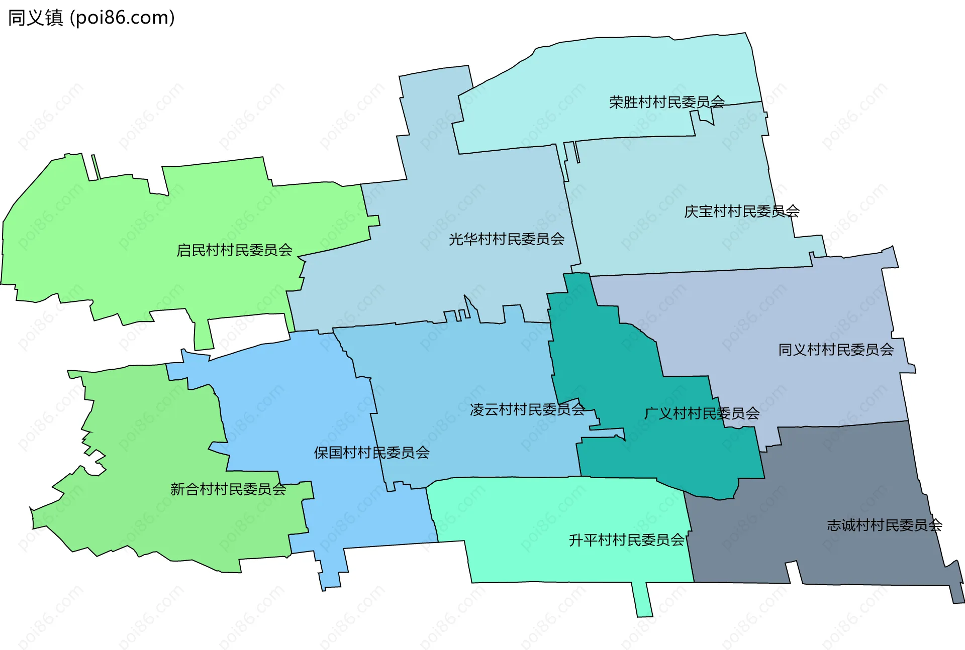 同义镇边界地图(五级行政区划)