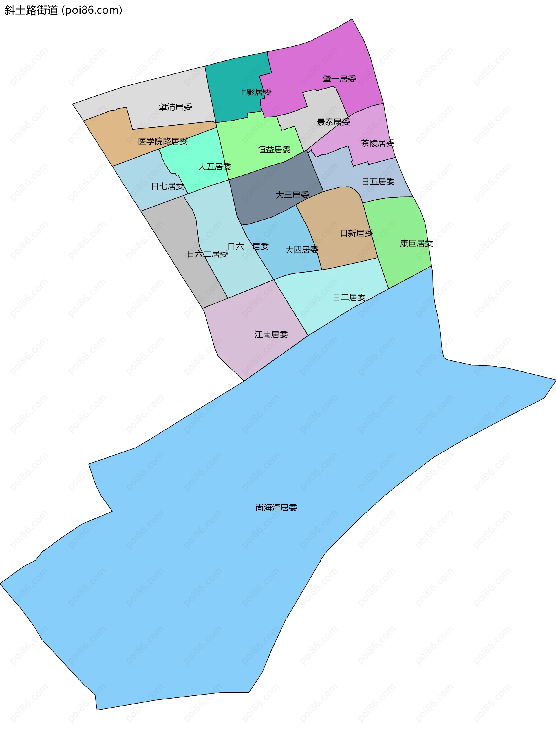 斜土路街道边界地图(五级行政区划)