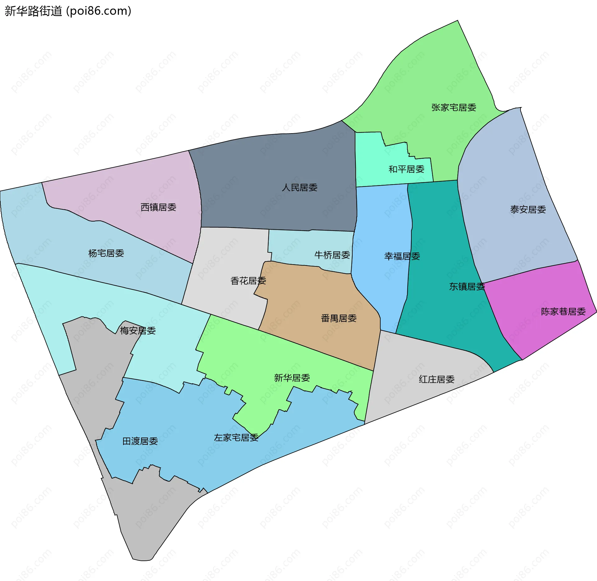 新华路街道边界地图(五级行政区划)