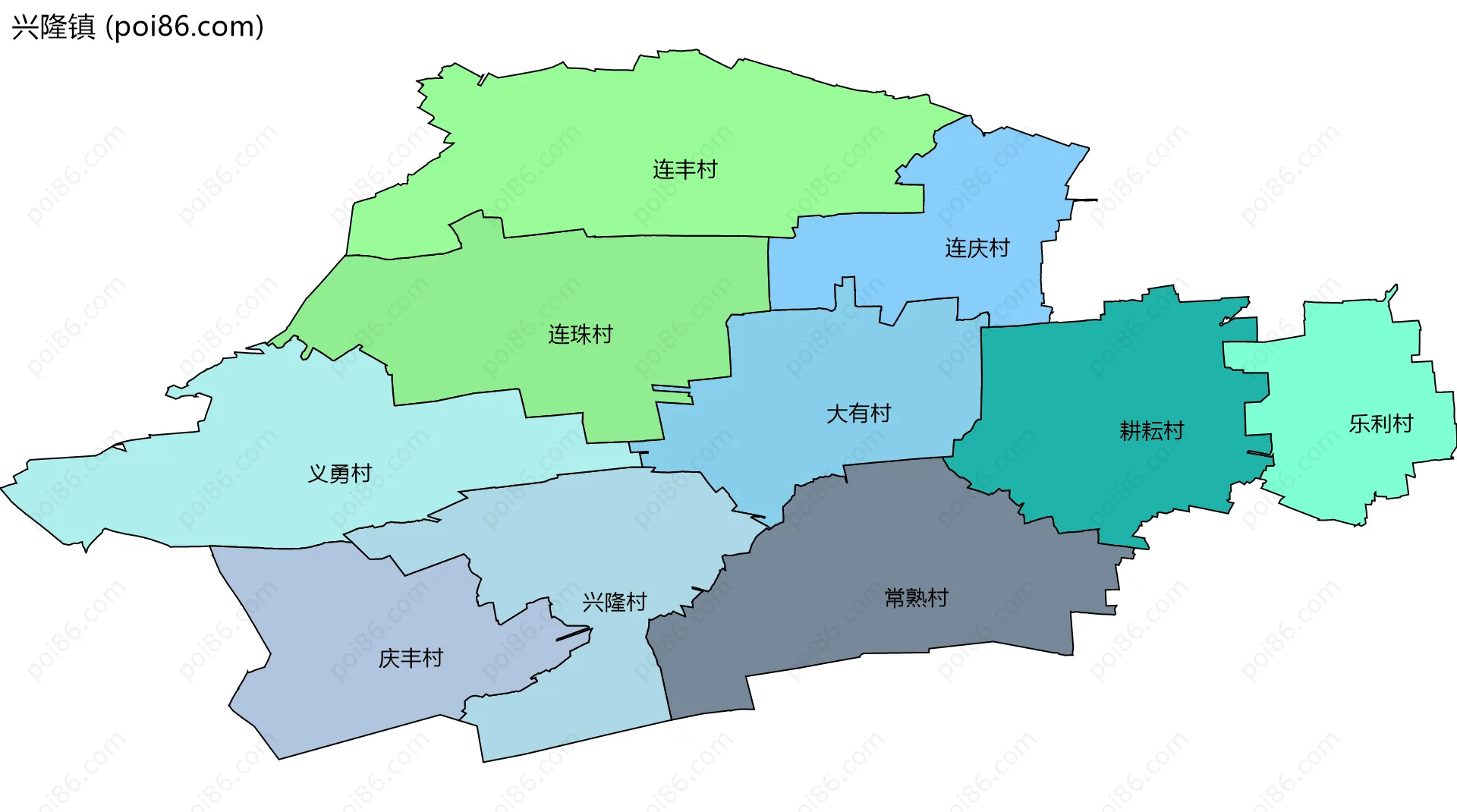 兴隆镇边界地图(五级行政区划)