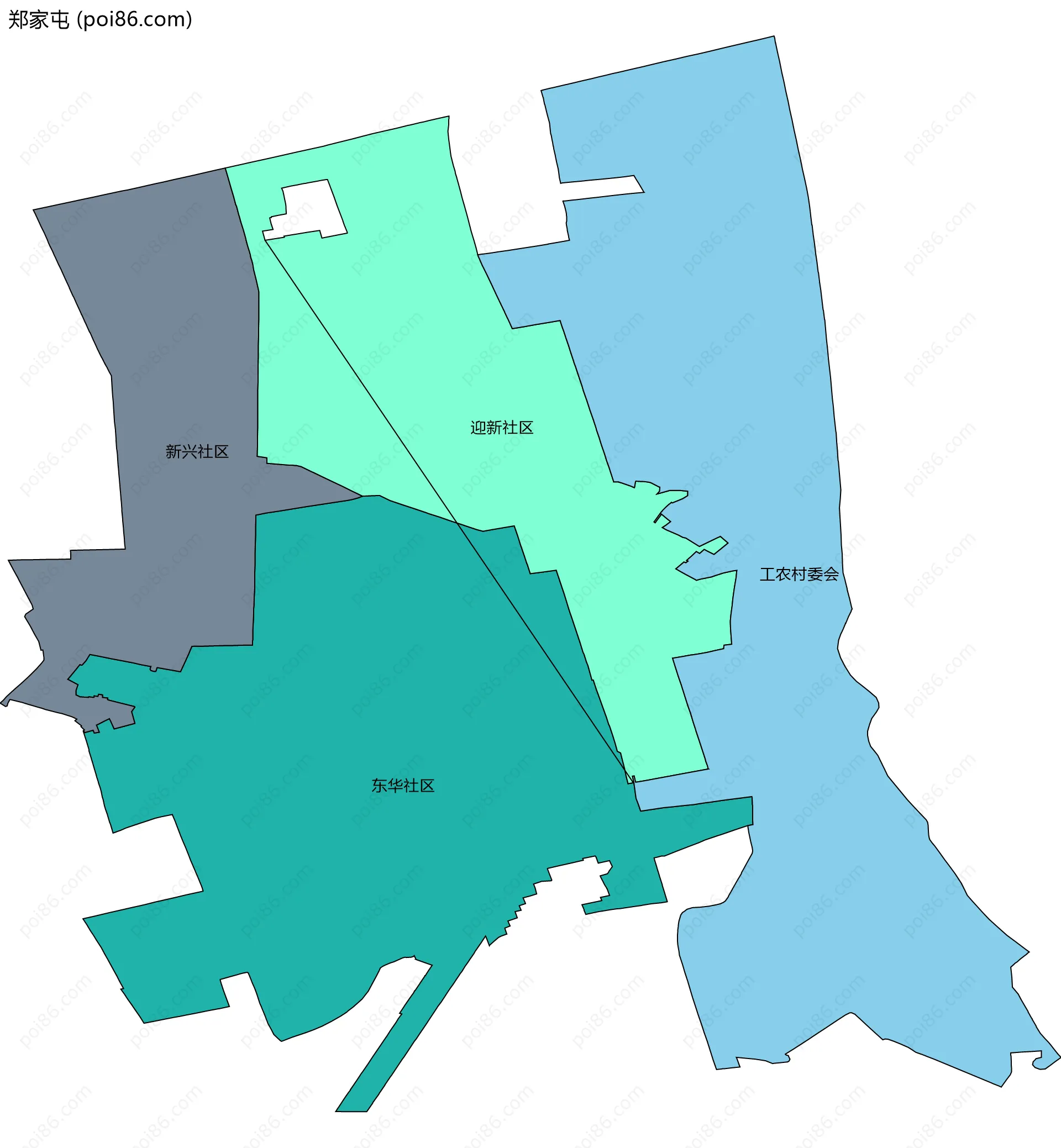 郑家屯边界地图(五级行政区划)