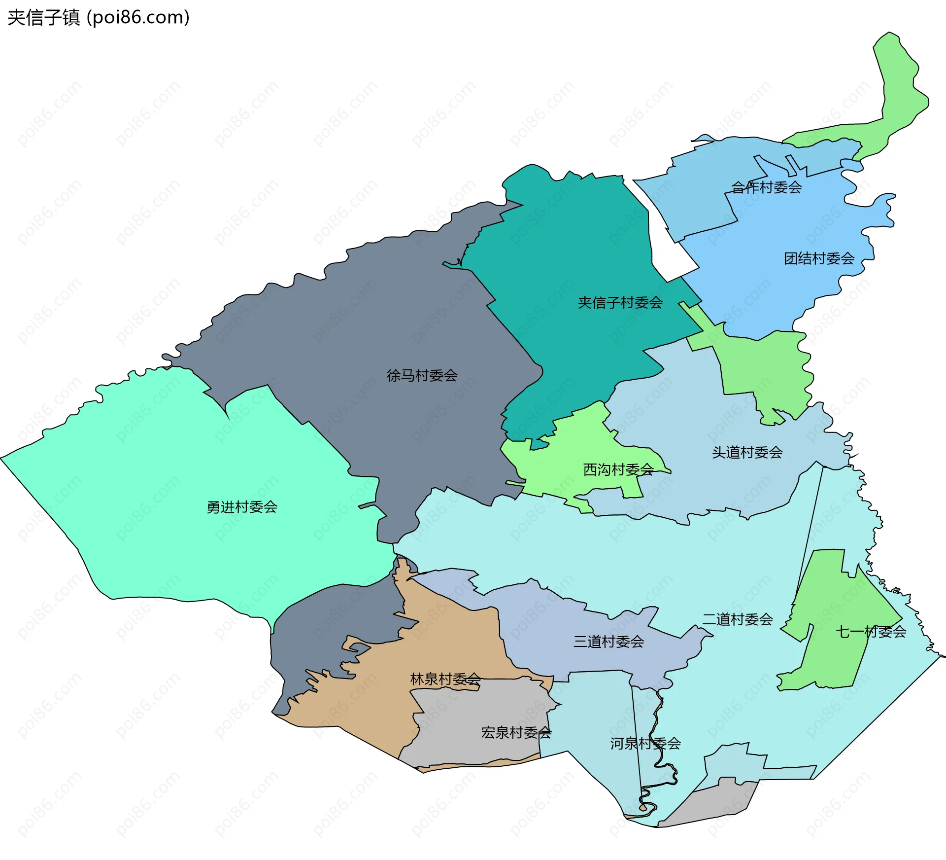 夹信子镇边界地图(五级行政区划)