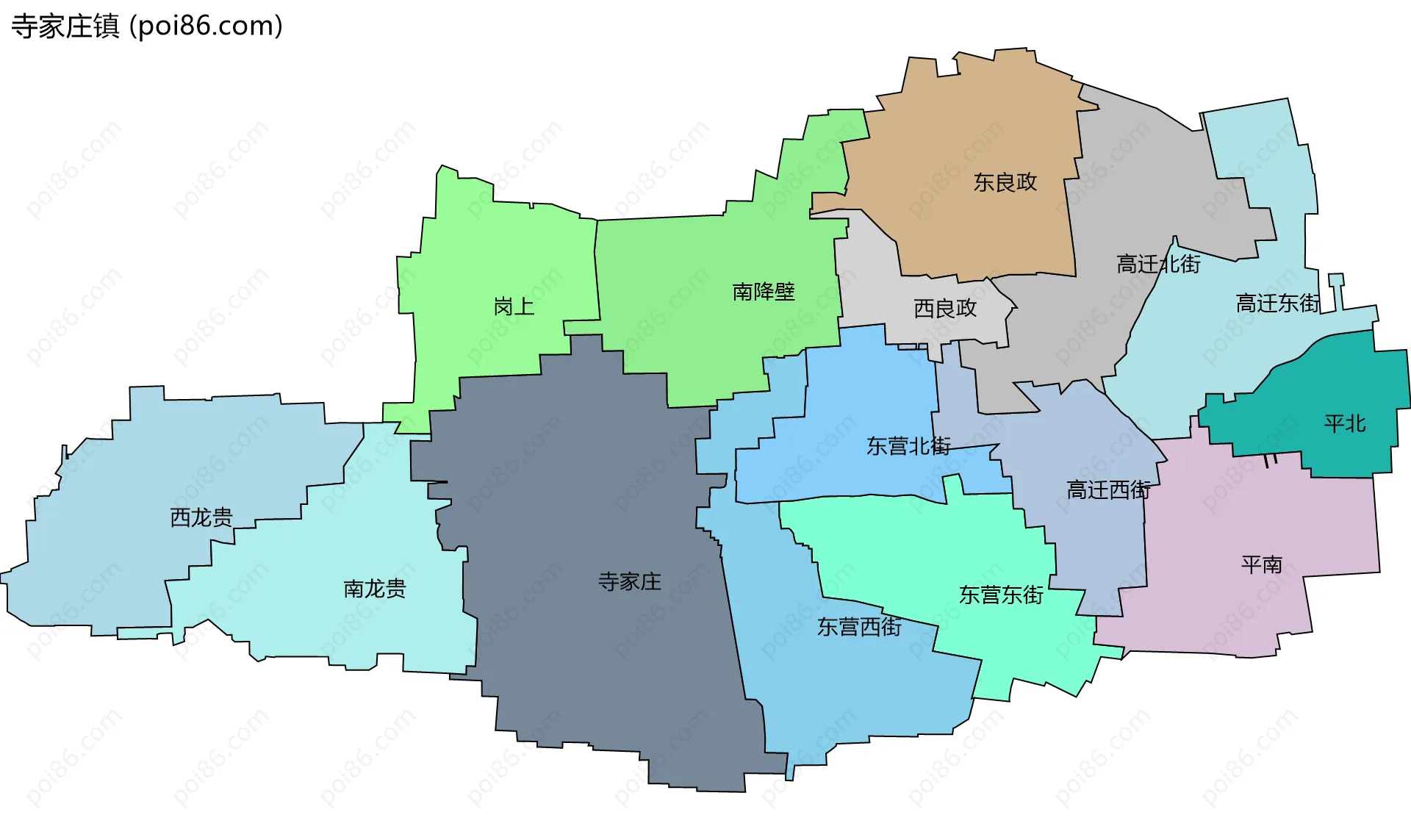 寺家庄镇边界地图(五级行政区划)
