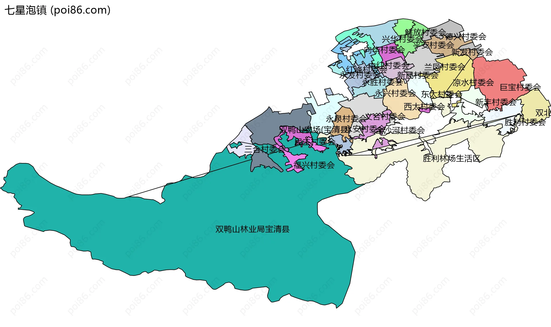 七星泡镇边界地图(五级行政区划)