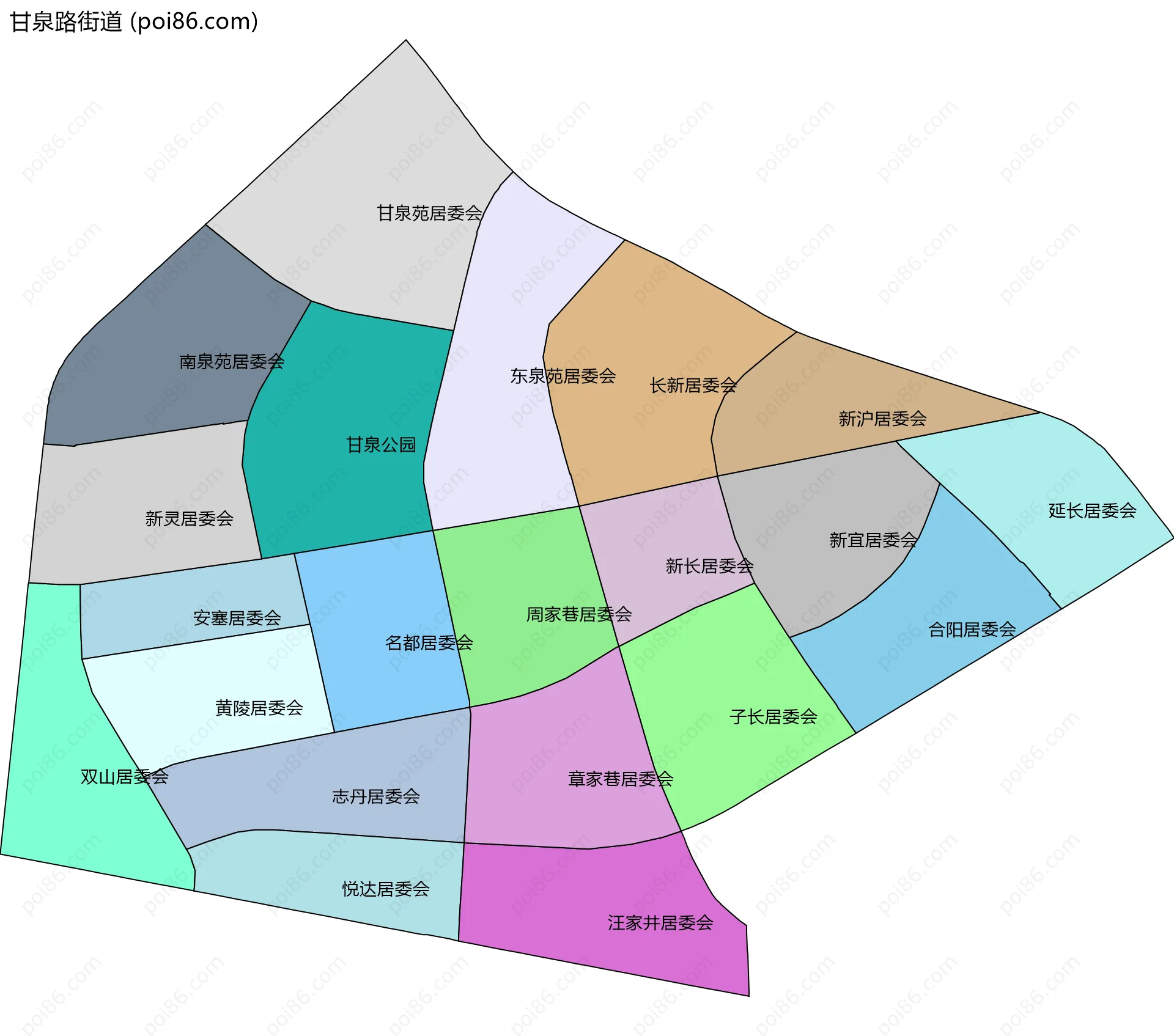 甘泉路街道边界地图(五级行政区划)