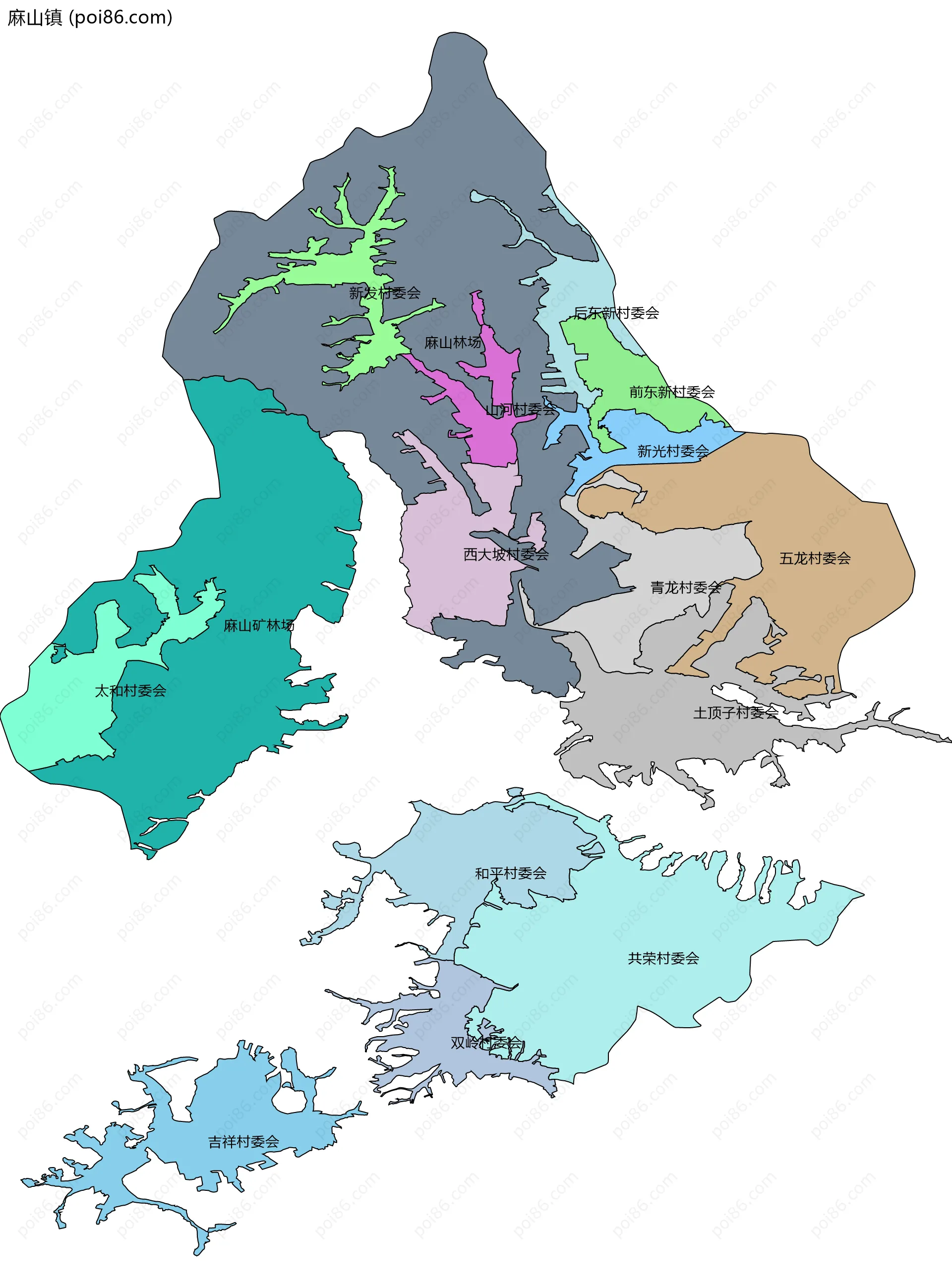 麻山镇边界地图(五级行政区划)