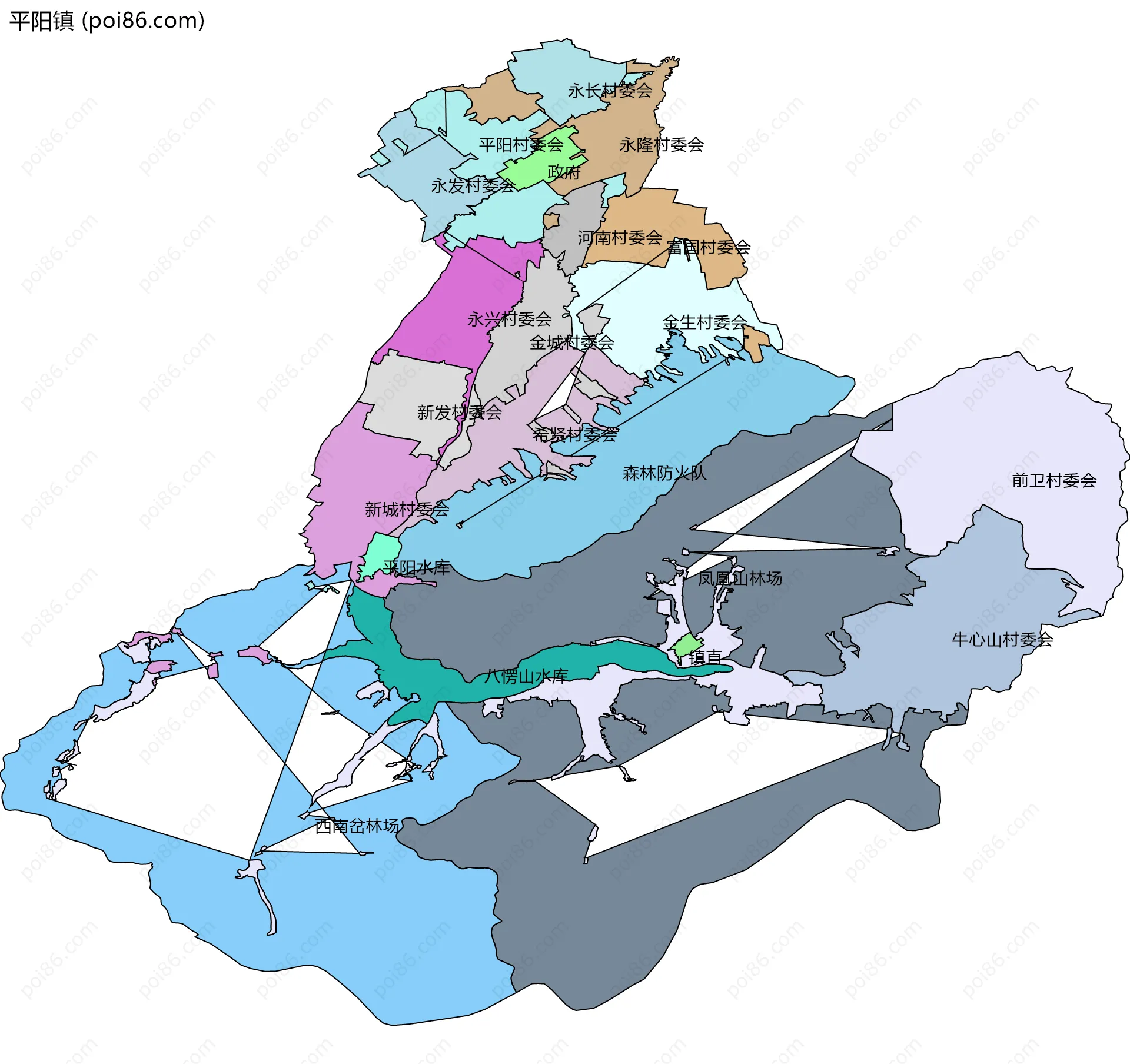 平阳镇边界地图(五级行政区划)