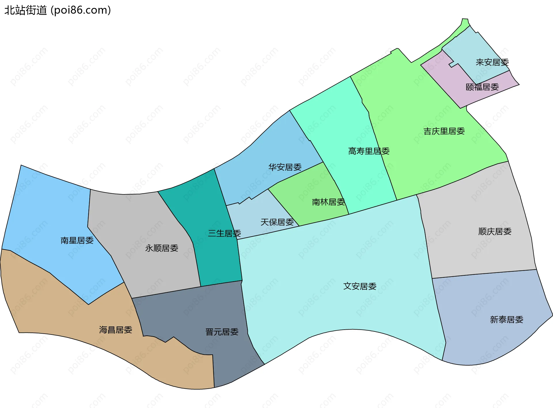 北站街道边界地图(五级行政区划)