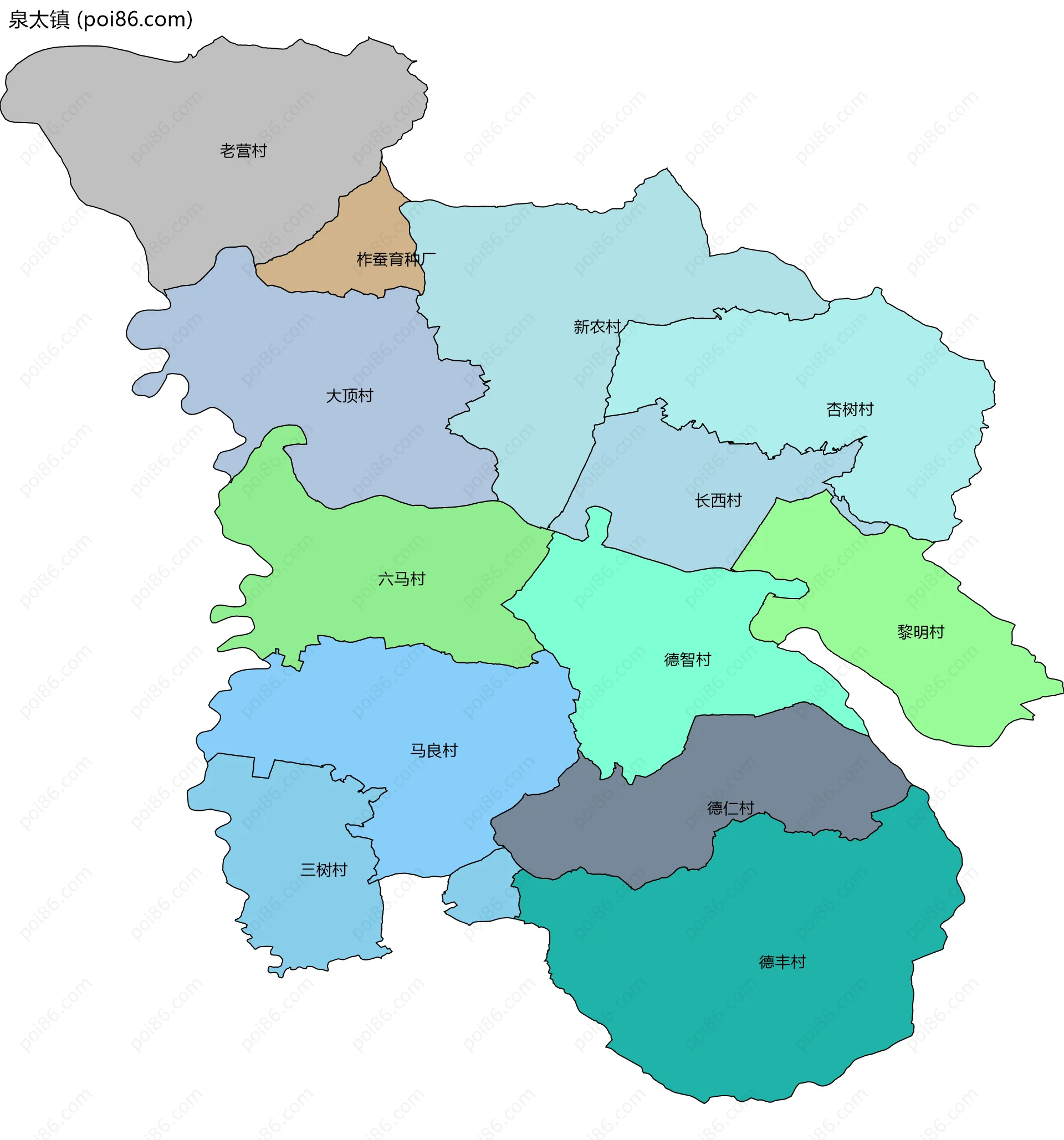 泉太镇边界地图(五级行政区划)