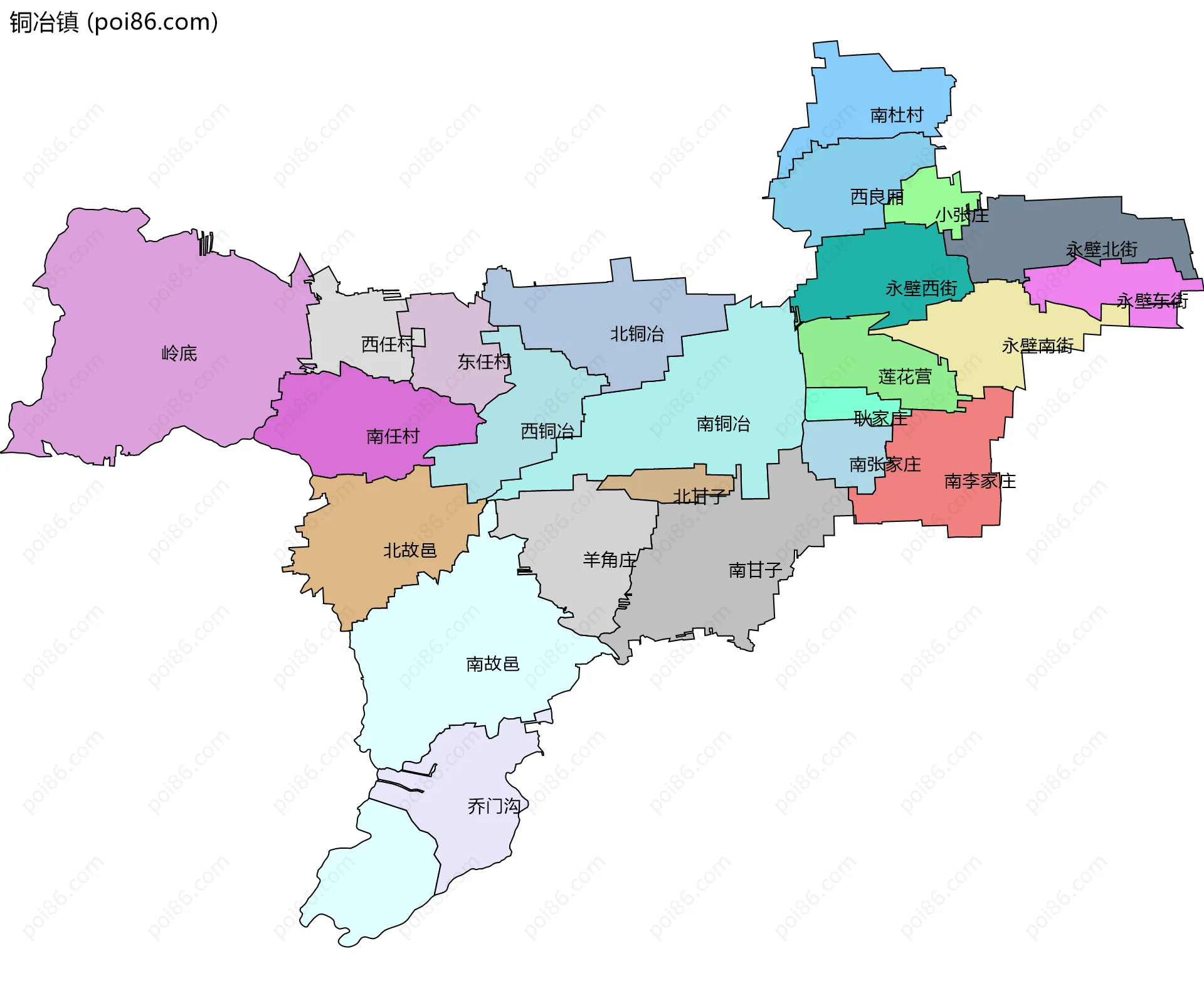 铜冶镇边界地图(五级行政区划)