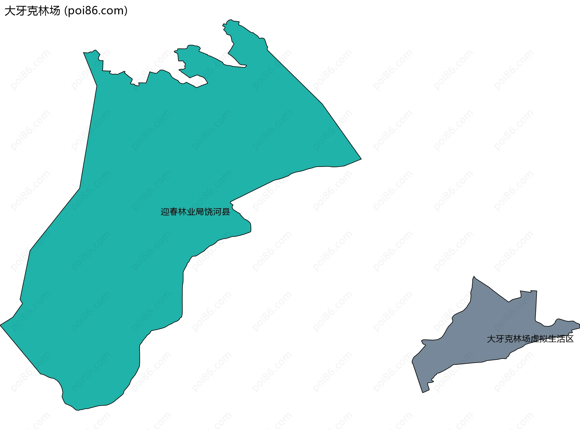 大牙克林场边界地图(五级行政区划)