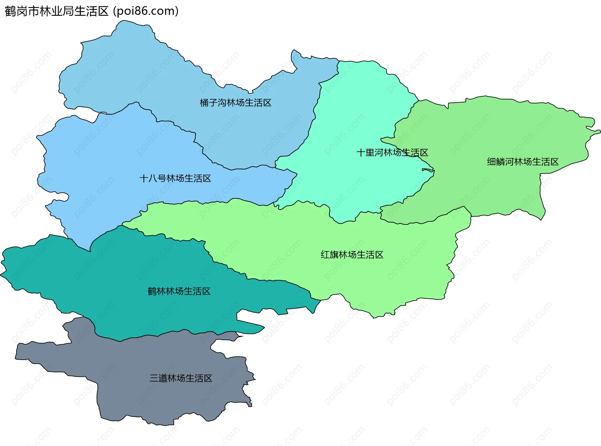 鹤岗市林业局生活区边界地图(五级行政区划)