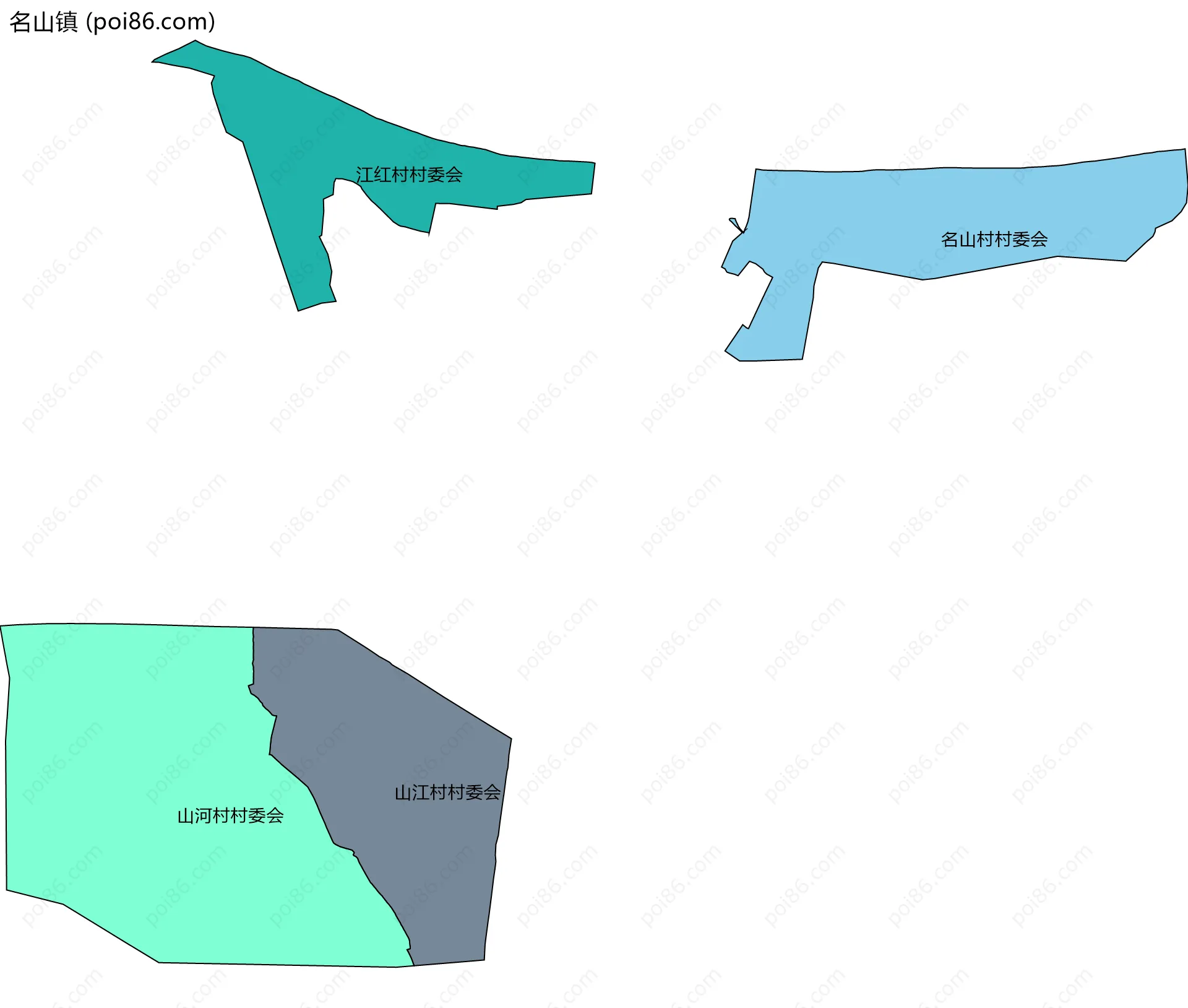 名山镇边界地图(五级行政区划)