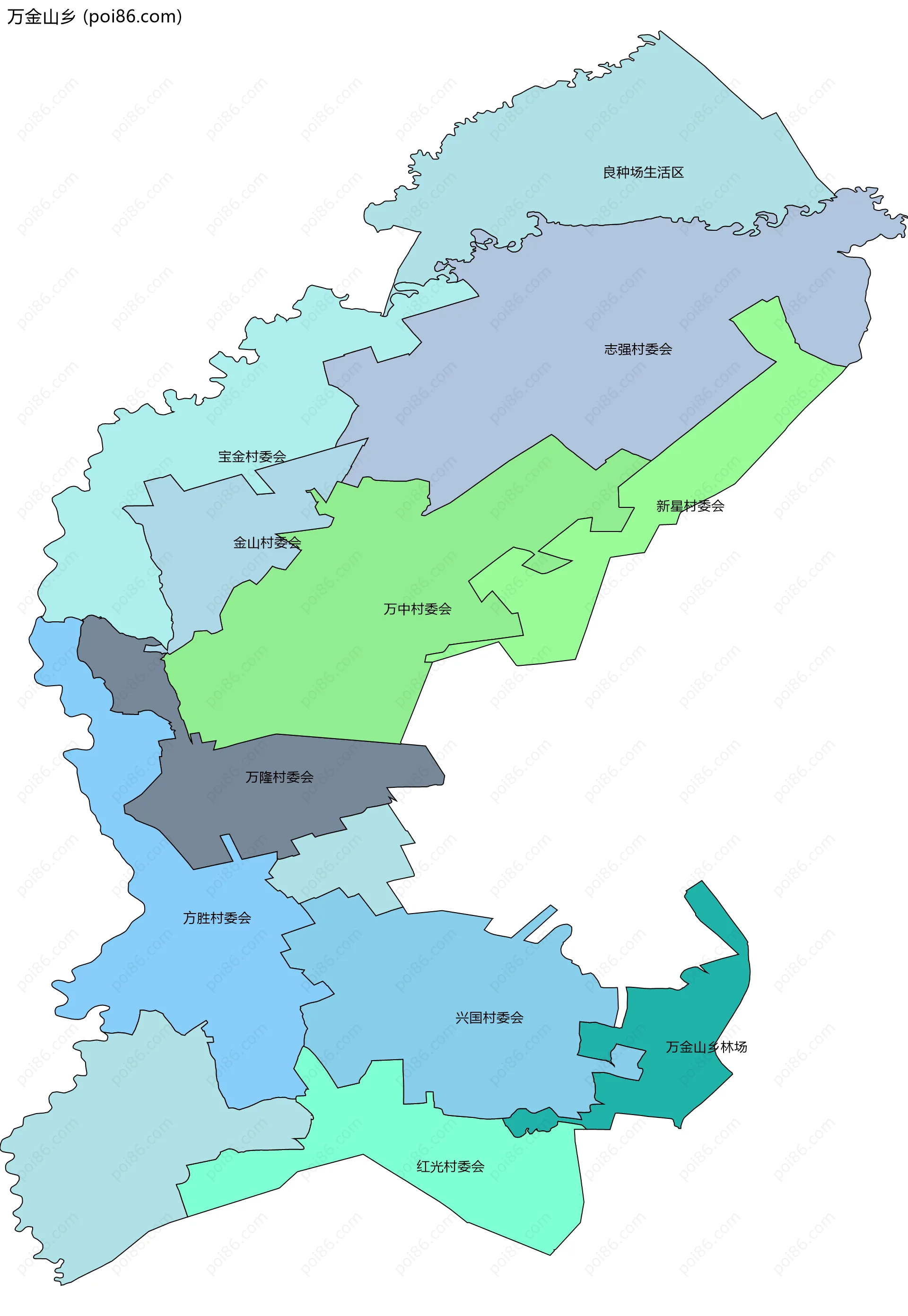 万金山乡边界地图(五级行政区划)