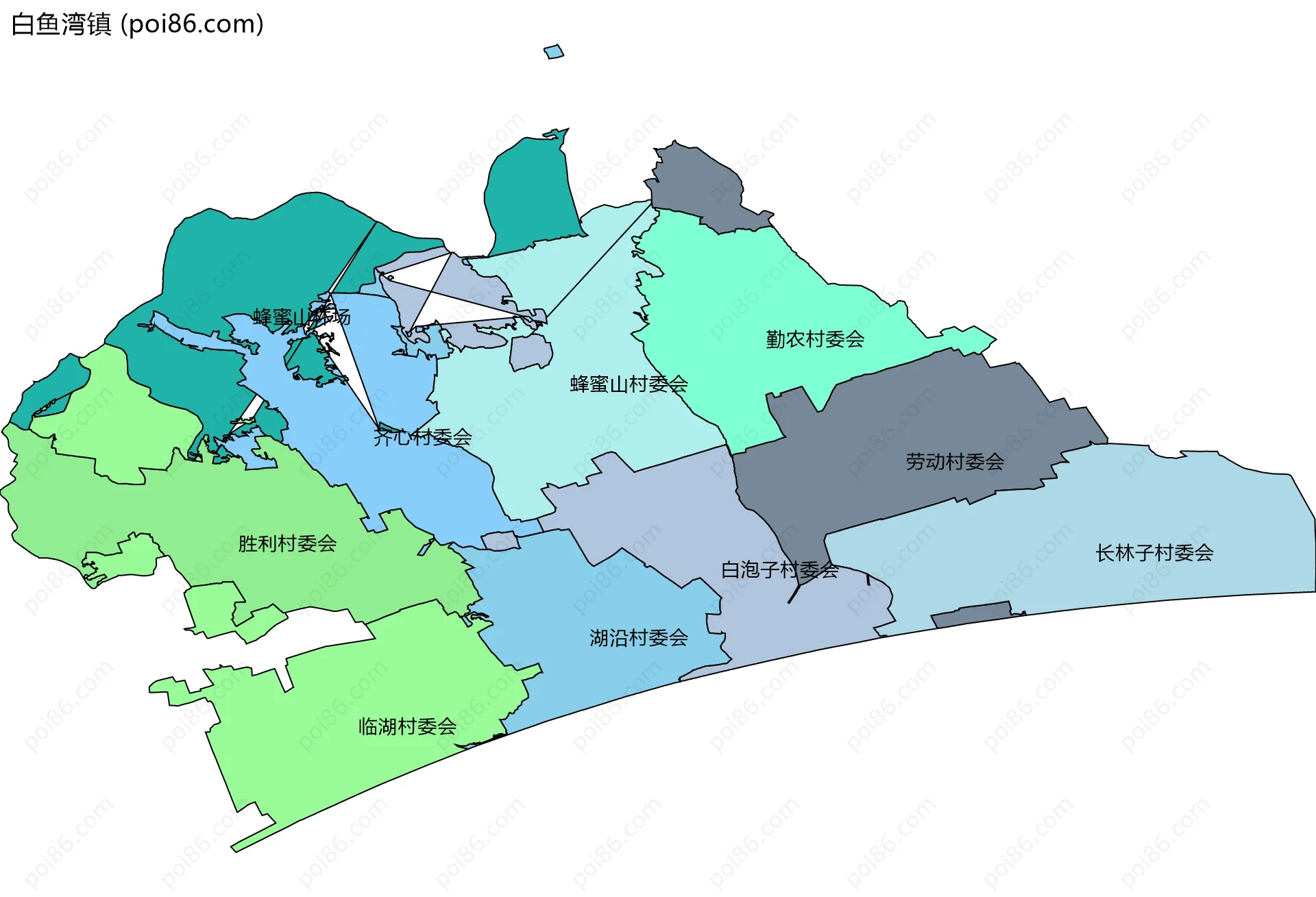 白鱼湾镇边界地图(五级行政区划)