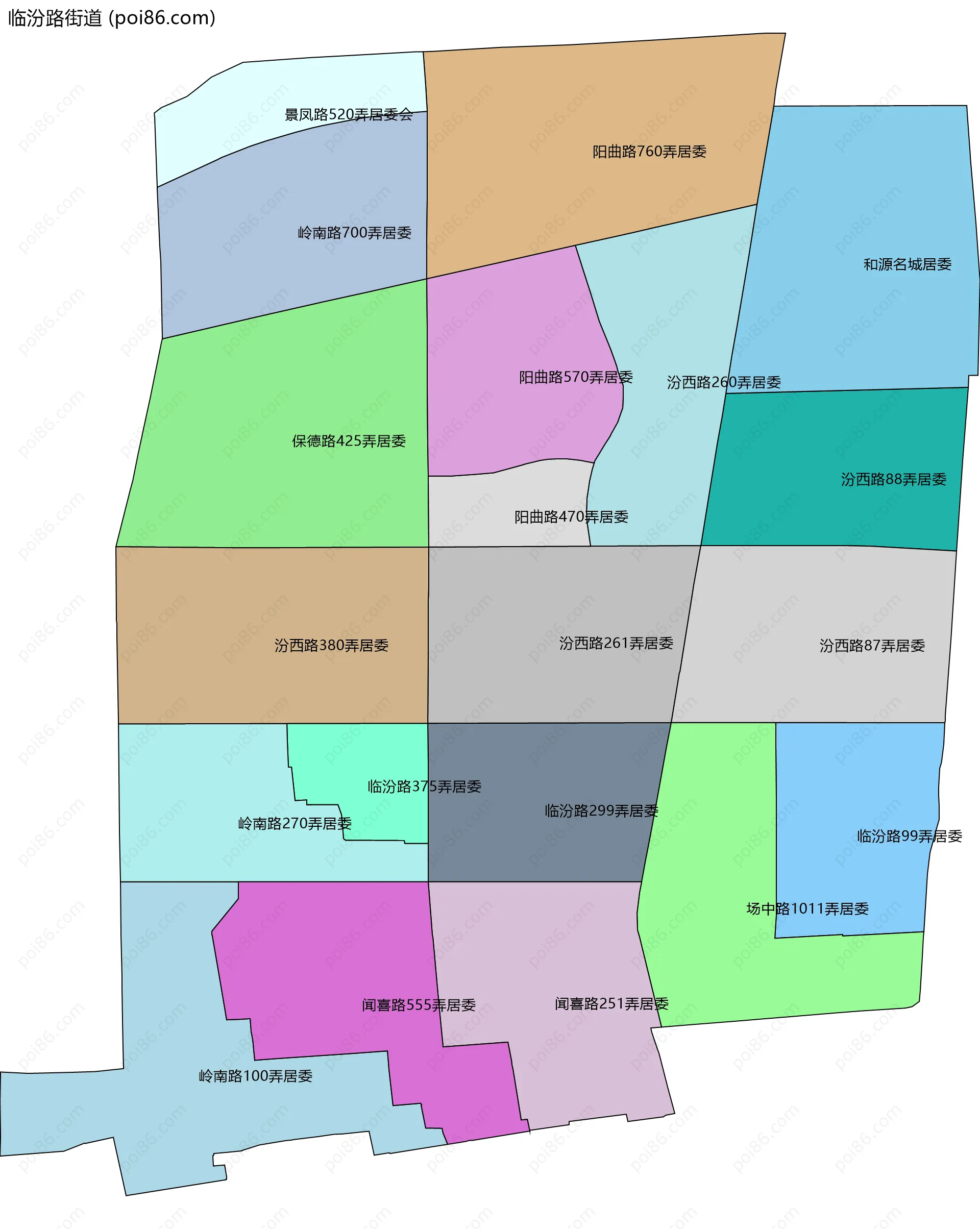 临汾路街道边界地图(五级行政区划)