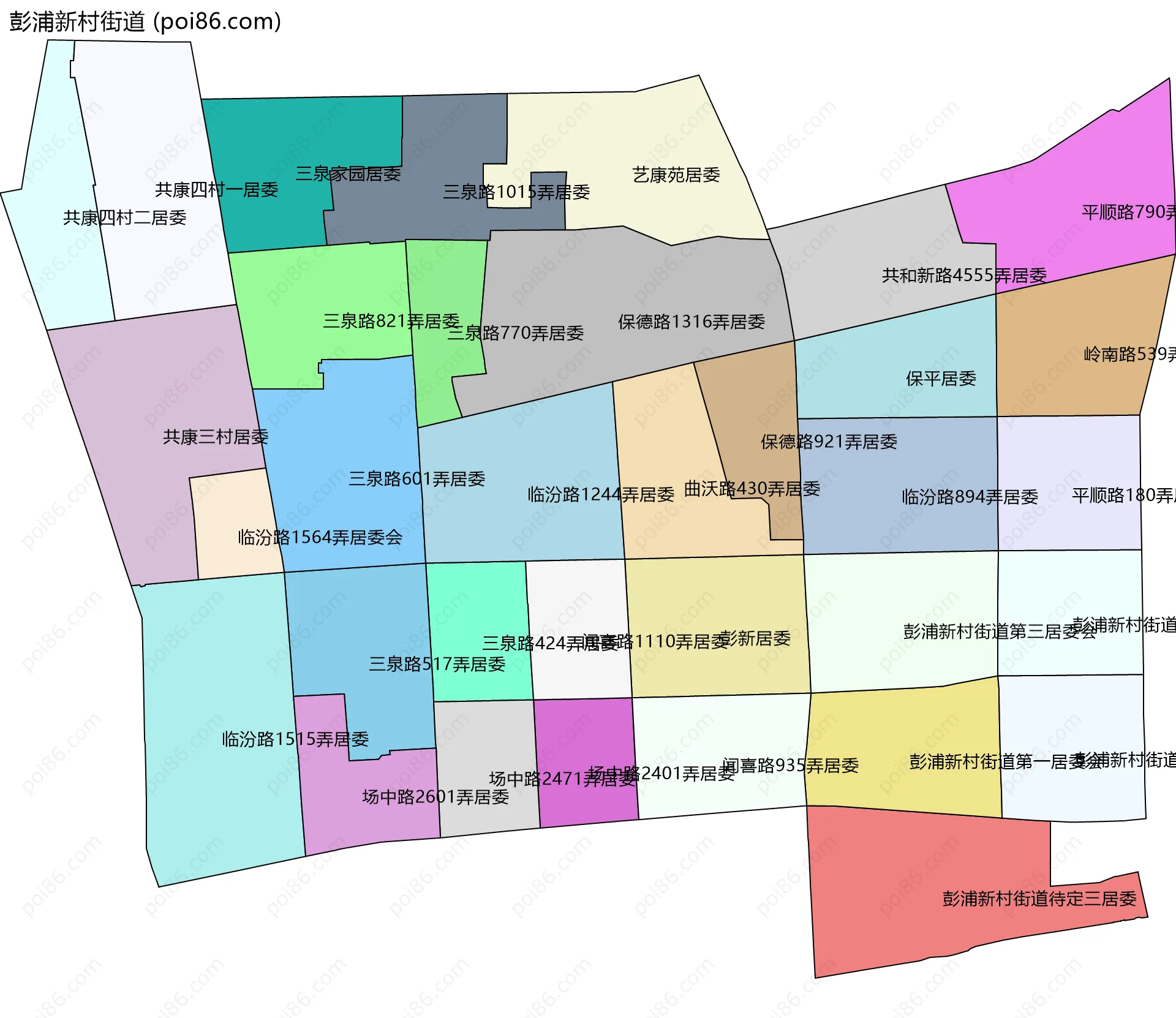 彭浦新村街道边界地图(五级行政区划)