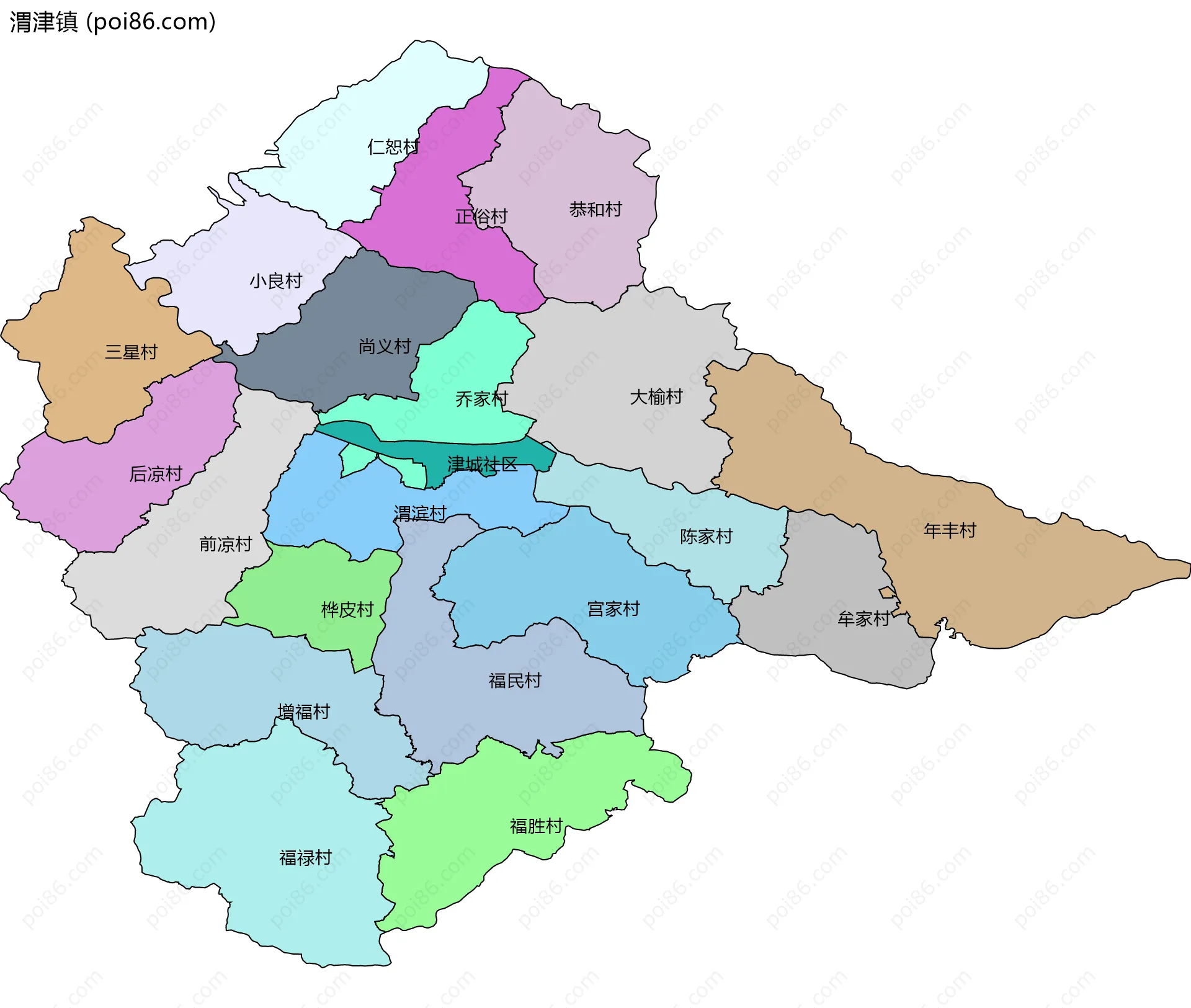 渭津镇边界地图(五级行政区划)