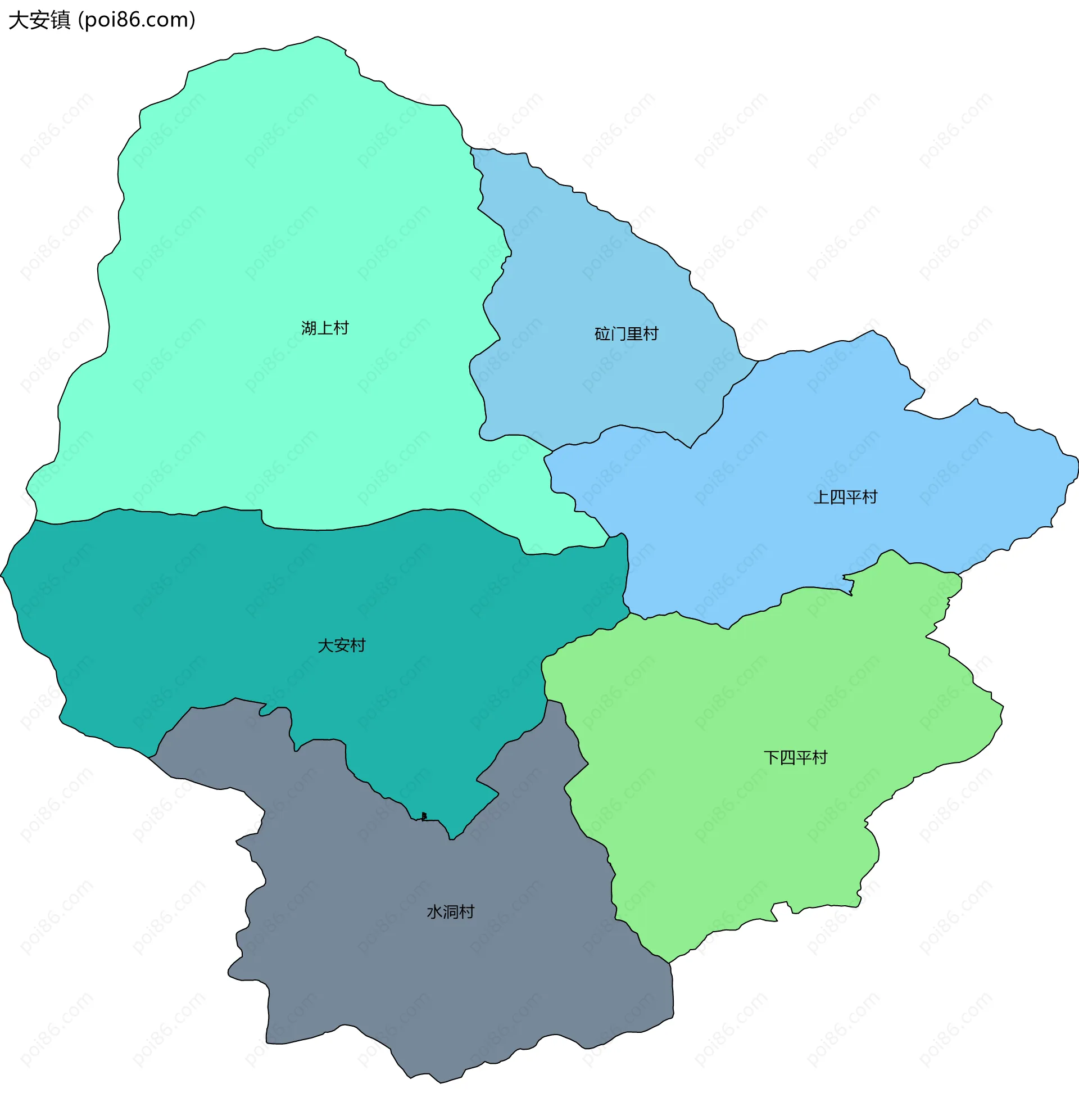 大安镇边界地图(五级行政区划)