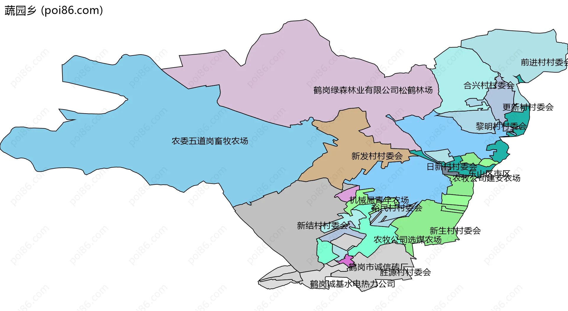 蔬园乡边界地图(五级行政区划)