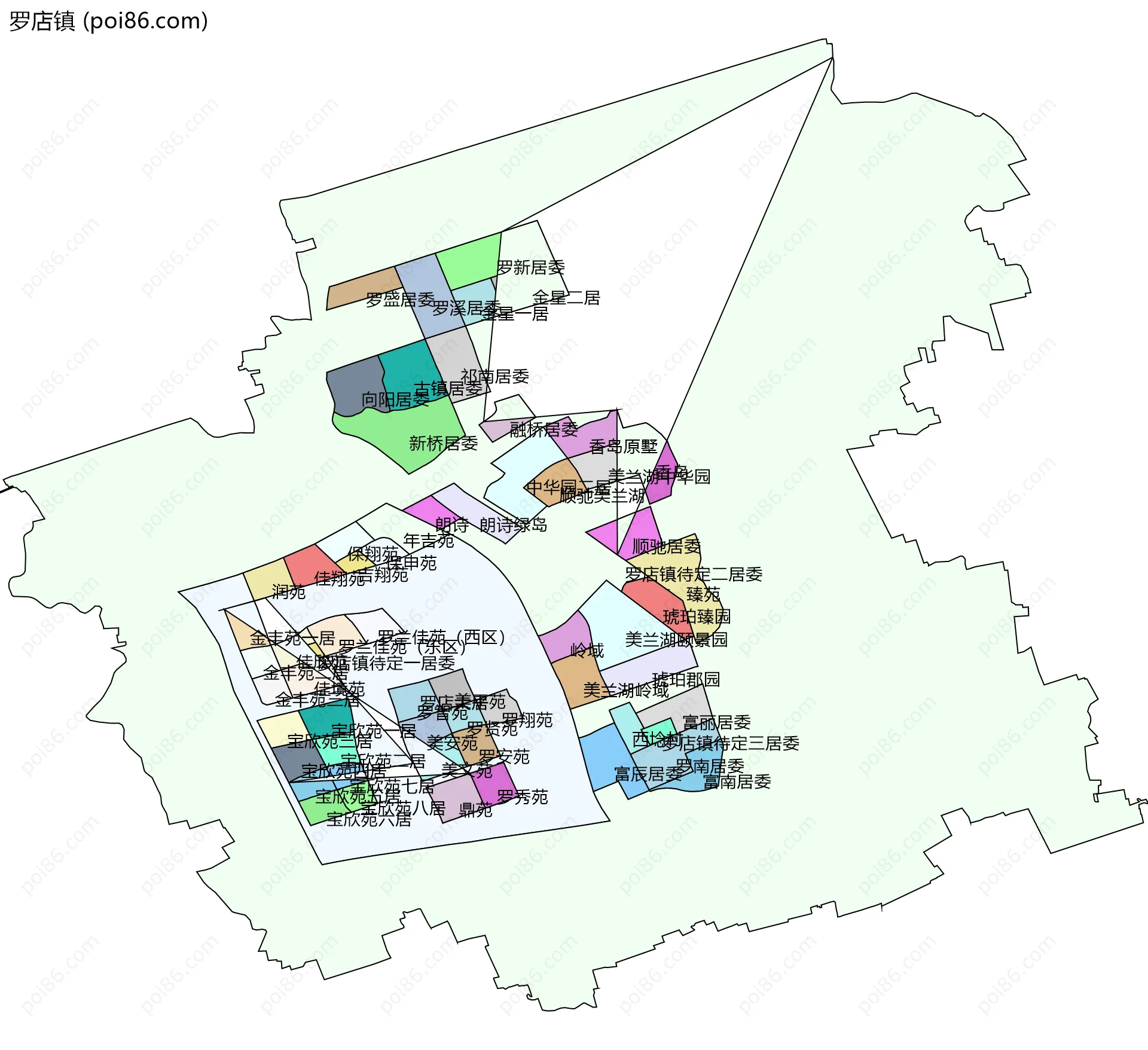 罗店镇边界地图(五级行政区划)