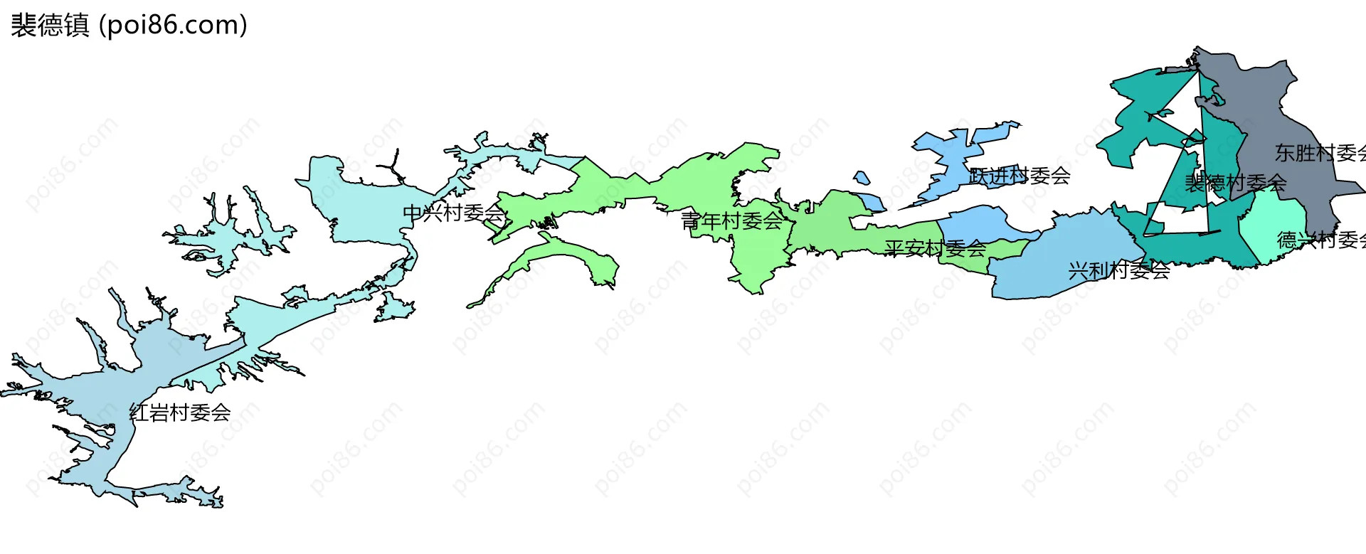 裴德镇边界地图(五级行政区划)