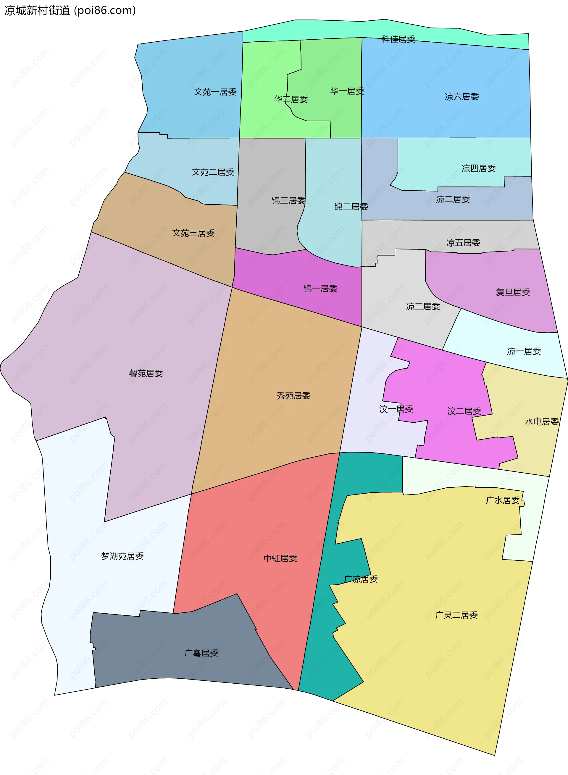 凉城新村街道边界地图(五级行政区划)
