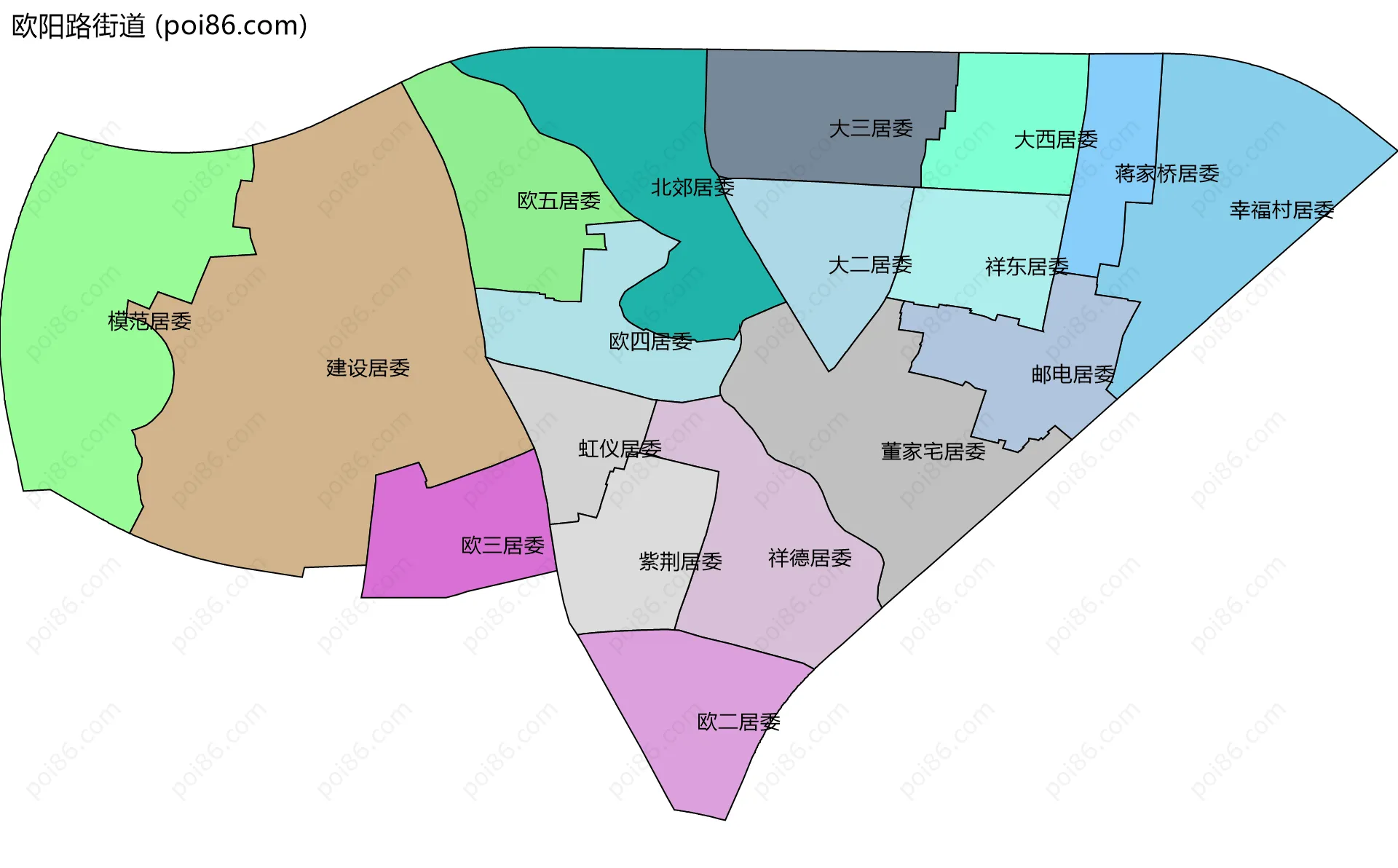 欧阳路街道边界地图(五级行政区划)