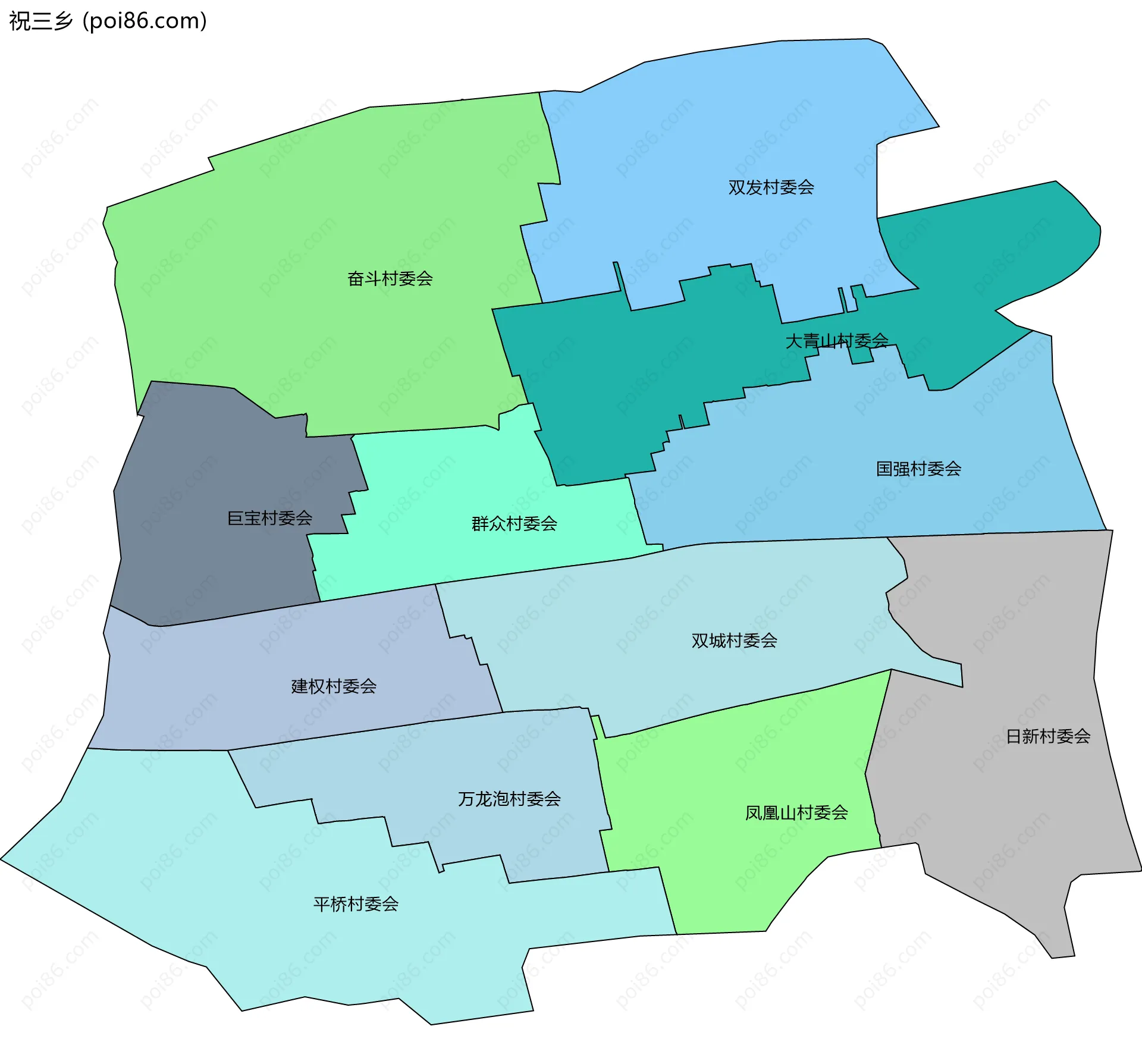 祝三乡边界地图(五级行政区划)