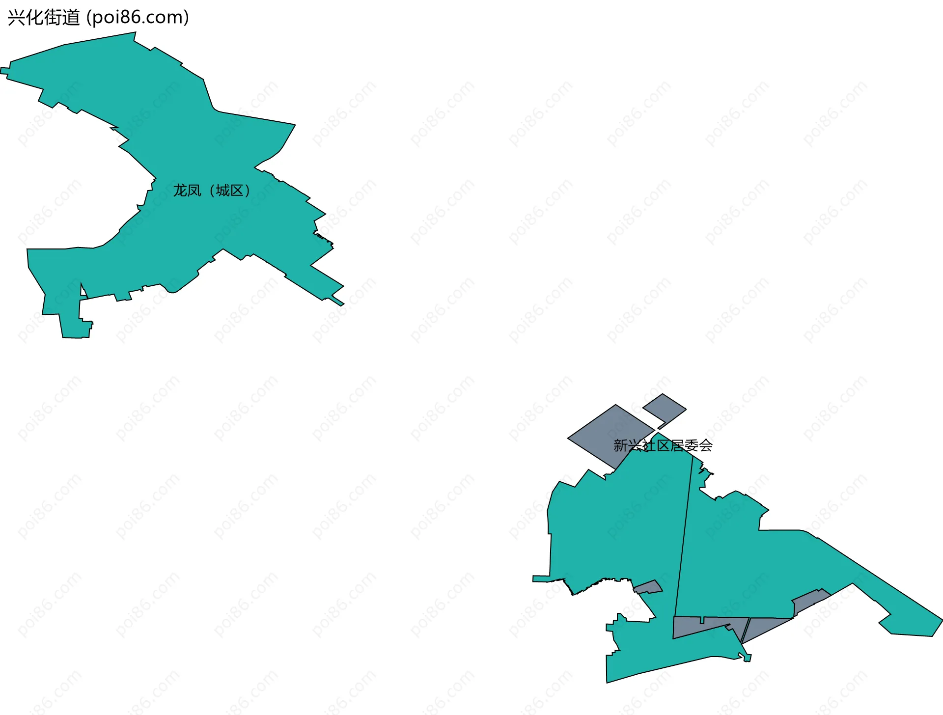 兴化街道边界地图(五级行政区划)