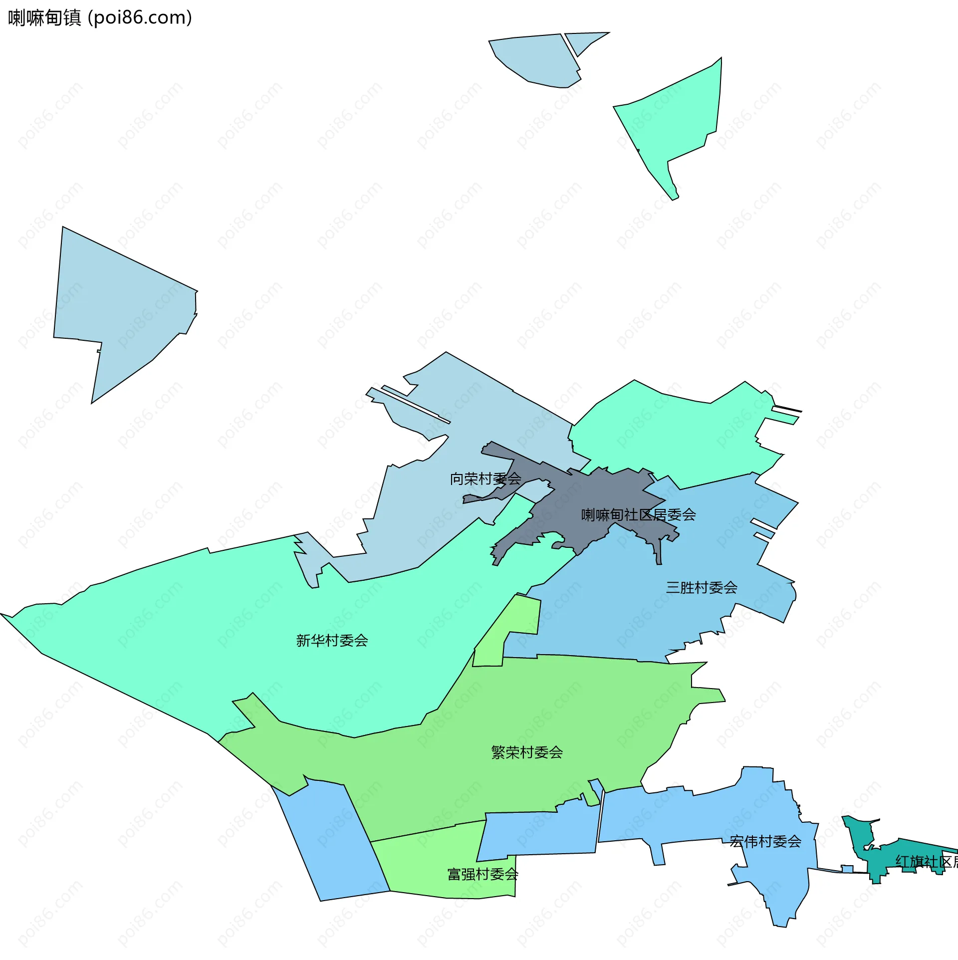 喇嘛甸镇边界地图(五级行政区划)