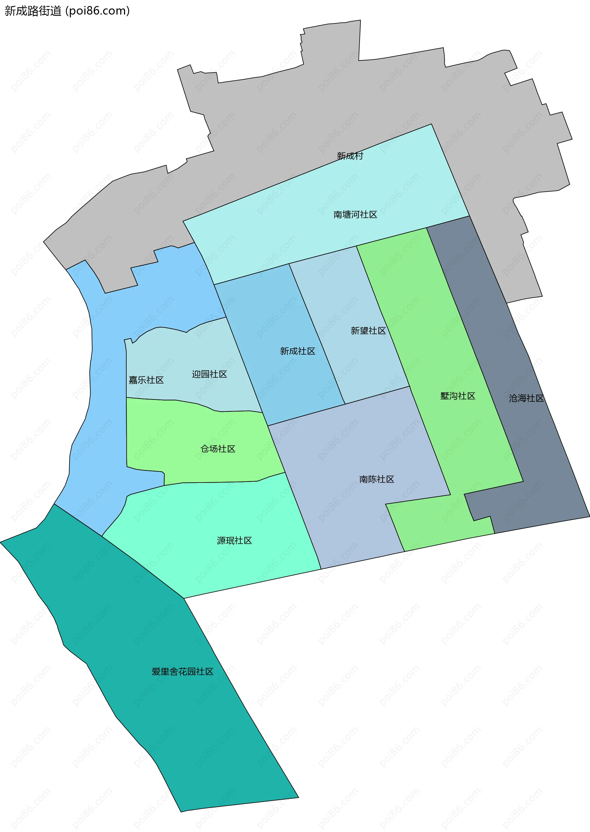 新成路街道边界地图(五级行政区划)