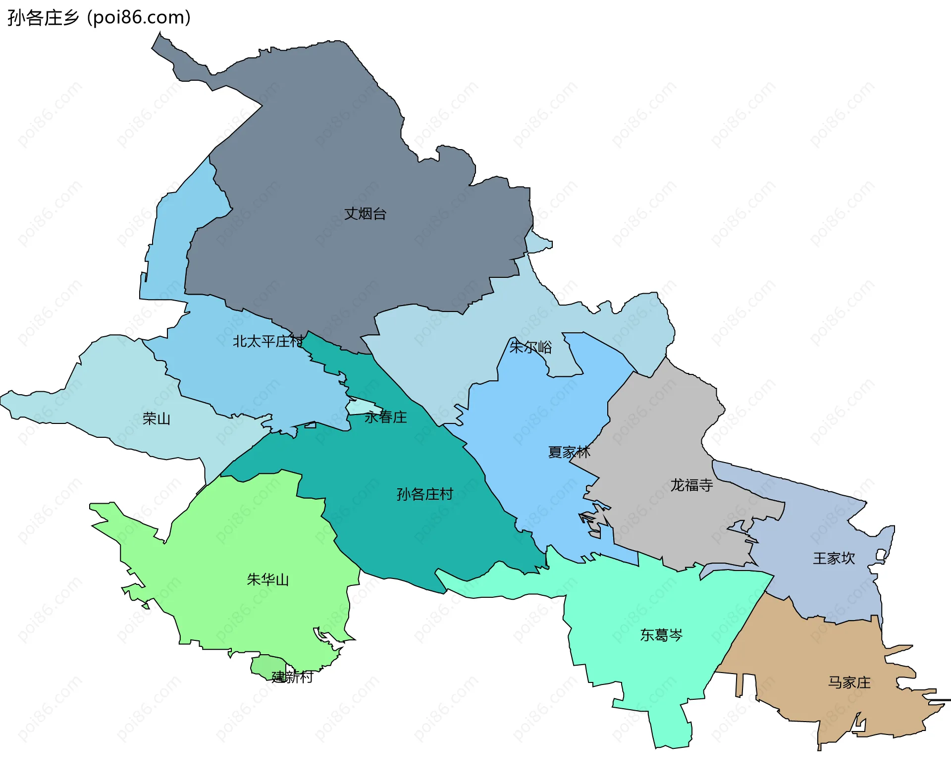 孙各庄乡边界地图(五级行政区划)