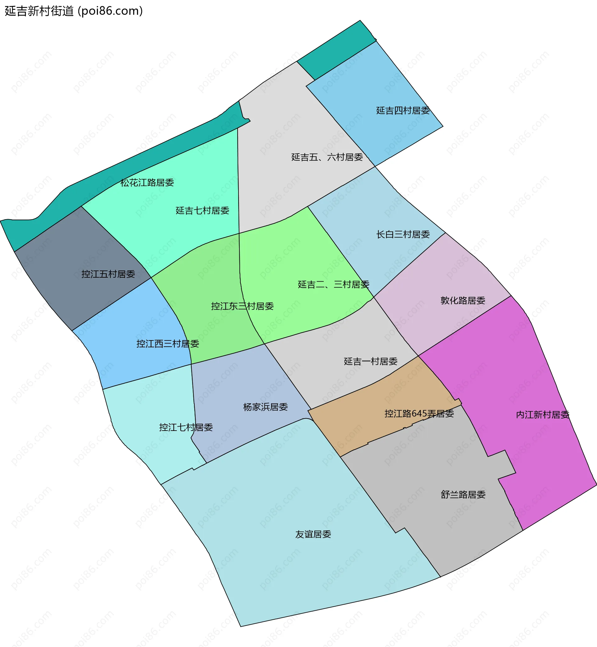 延吉新村街道边界地图(五级行政区划)