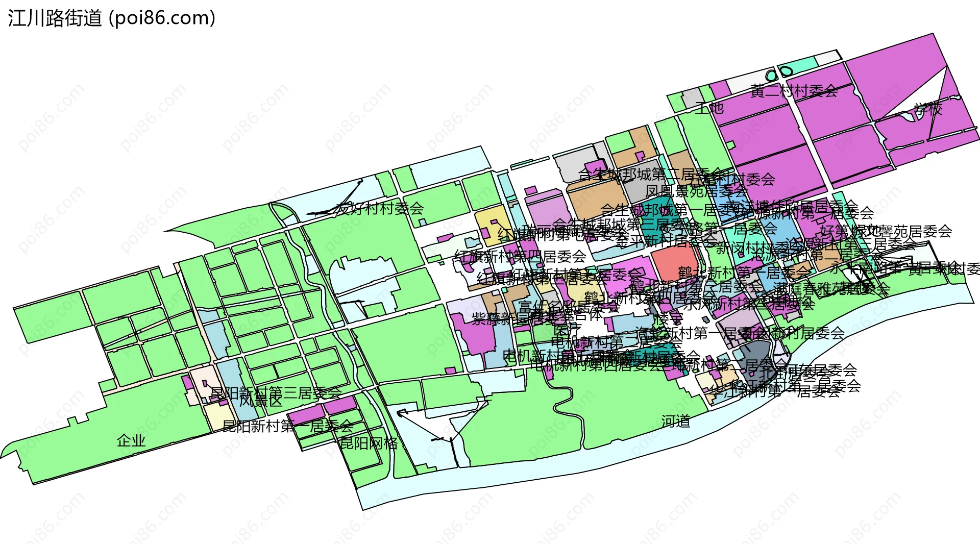 江川路街道边界地图(五级行政区划)