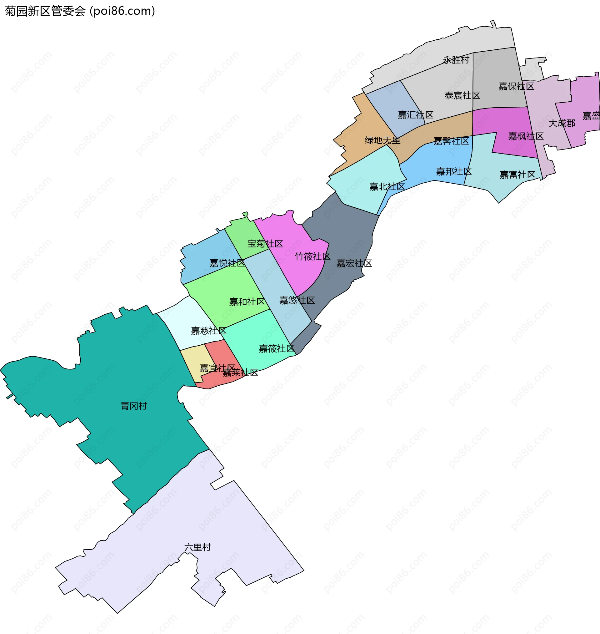 菊园新区管委会边界地图(五级行政区划)