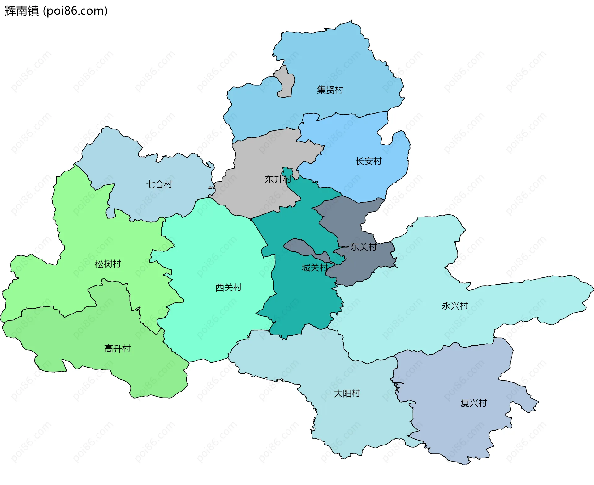辉南镇边界地图(五级行政区划)