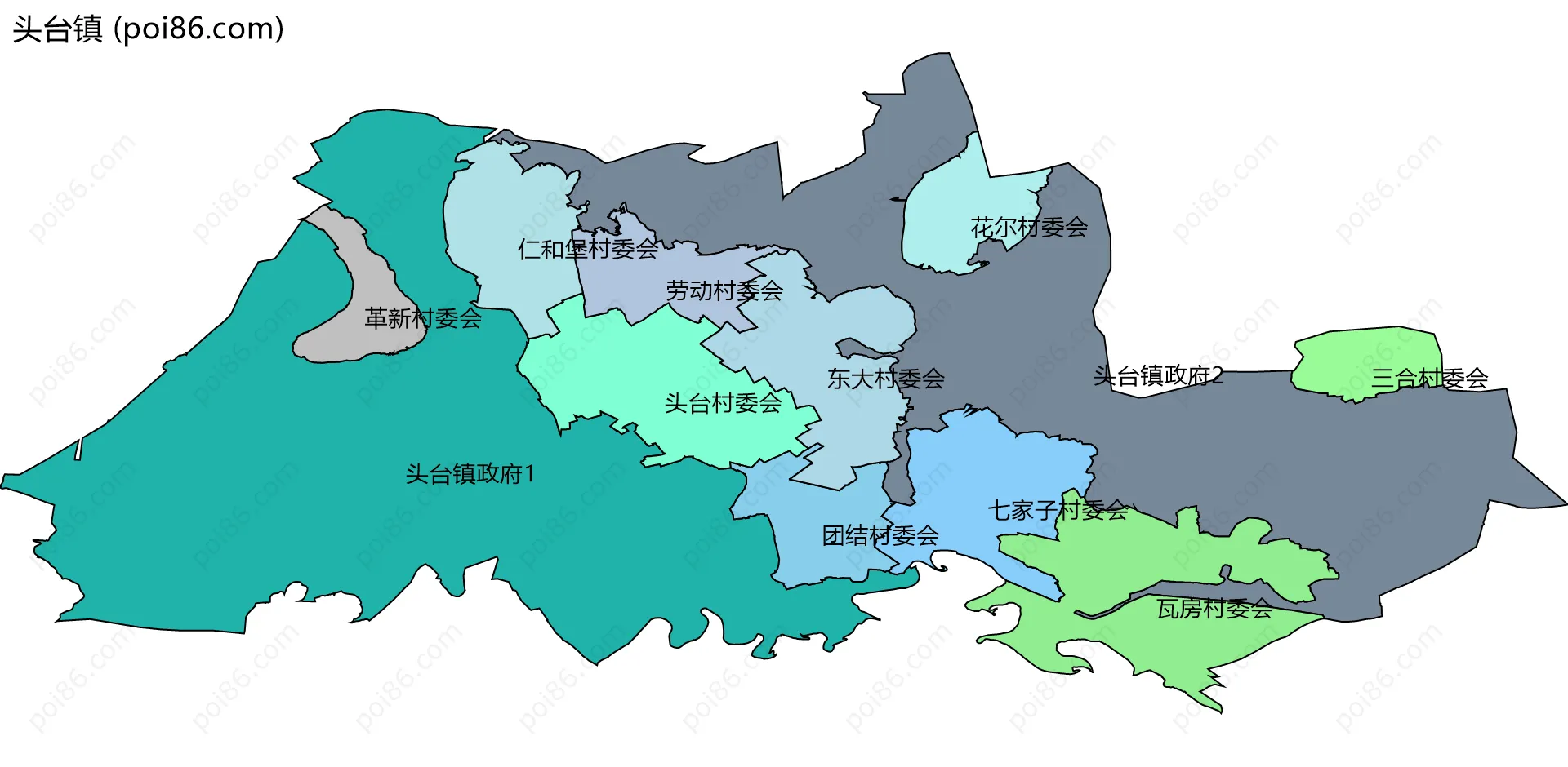 头台镇边界地图(五级行政区划)