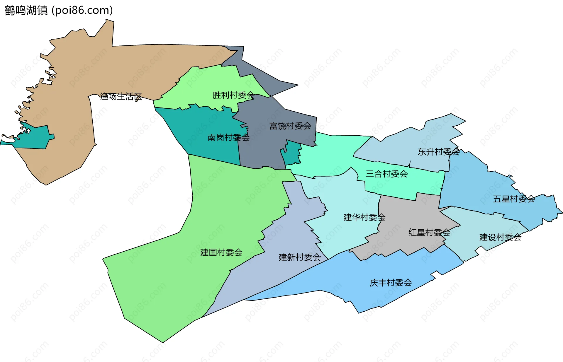 鹤鸣湖镇边界地图(五级行政区划)