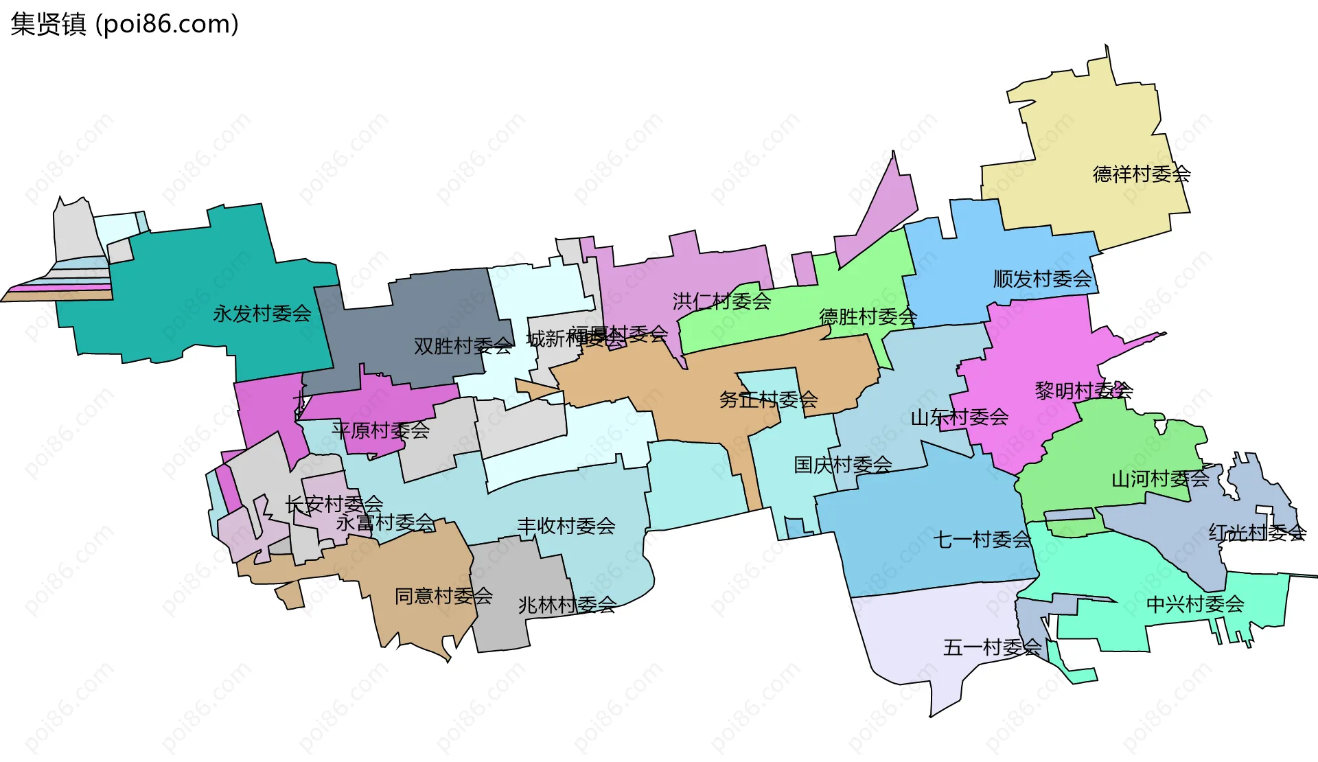 集贤镇边界地图(五级行政区划)