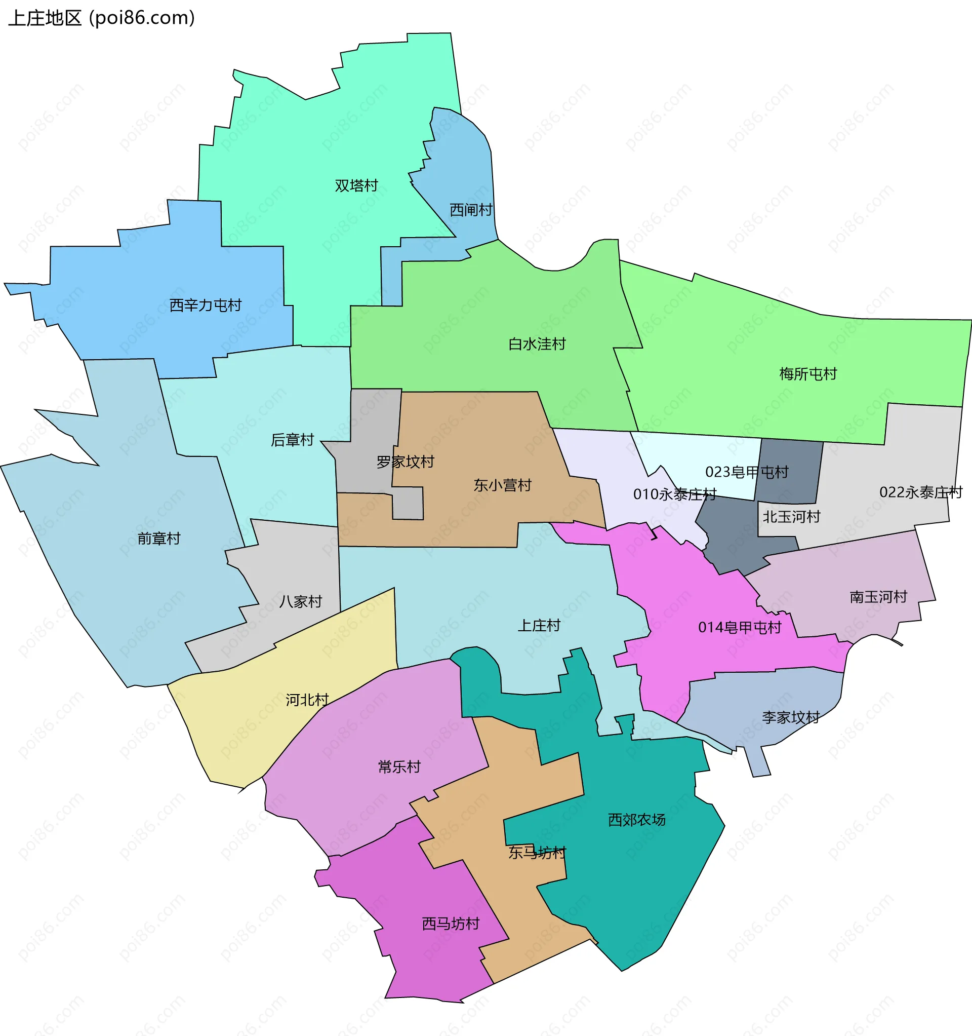 上庄地区边界地图(五级行政区划)