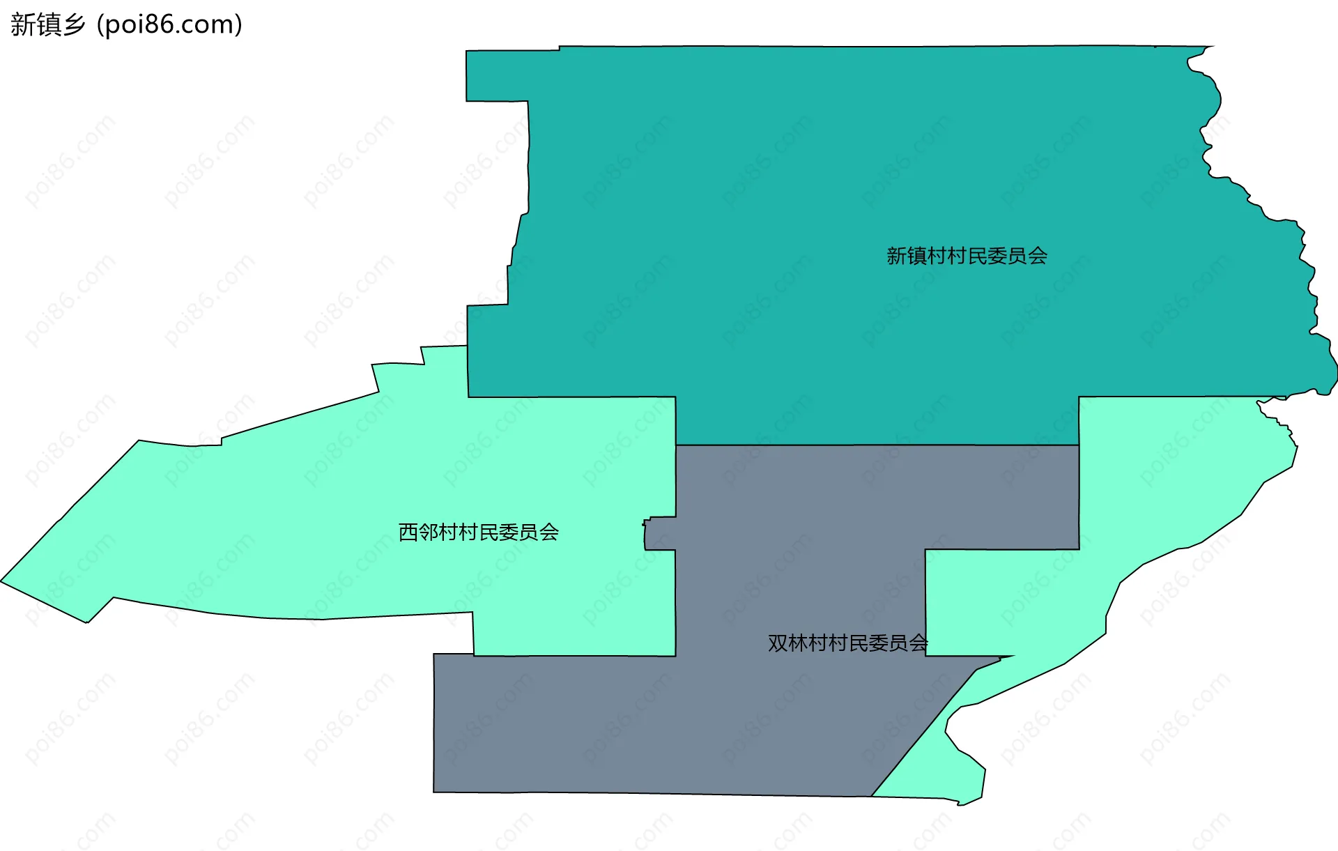 新镇乡边界地图(五级行政区划)