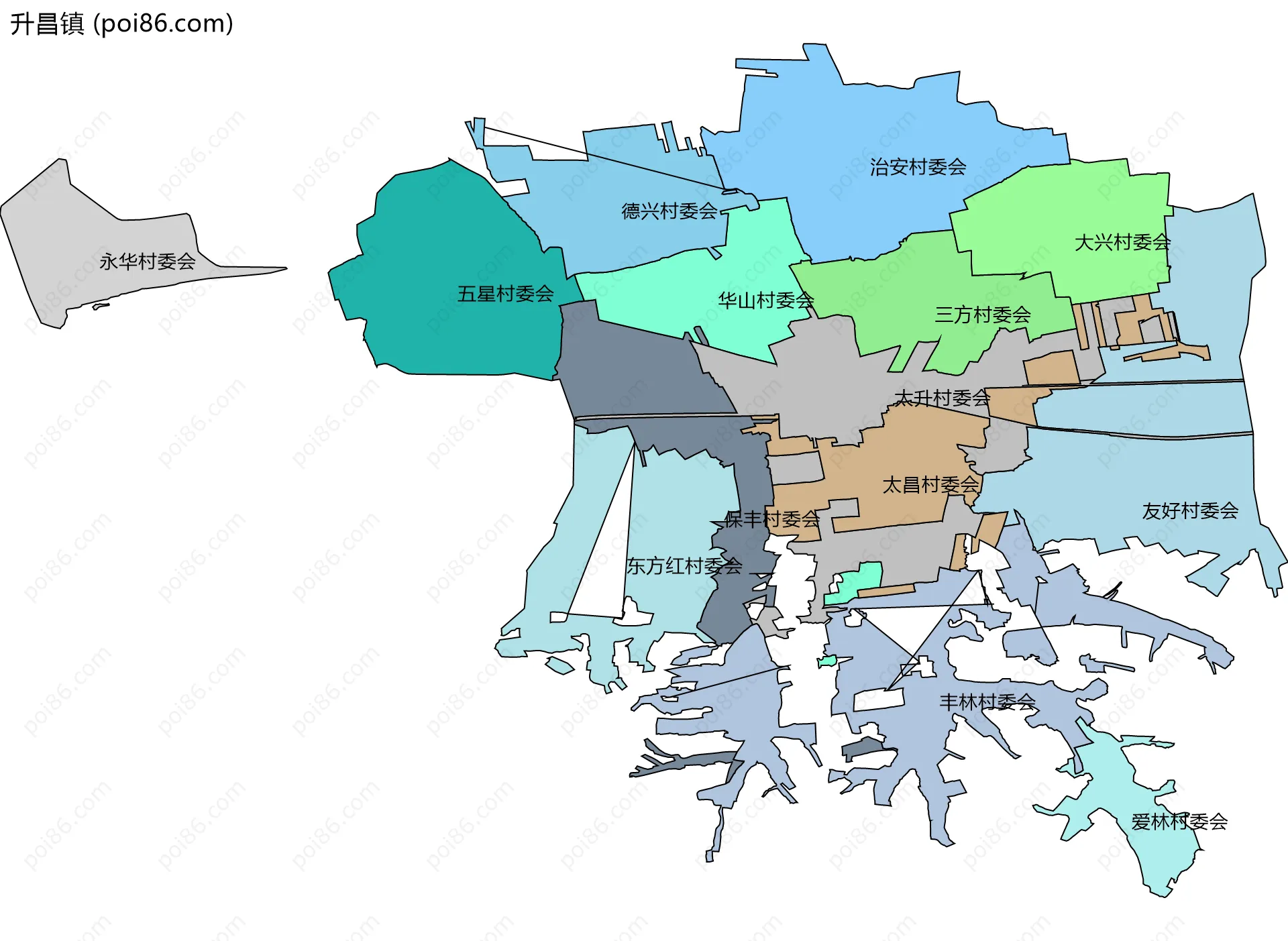 升昌镇边界地图(五级行政区划)