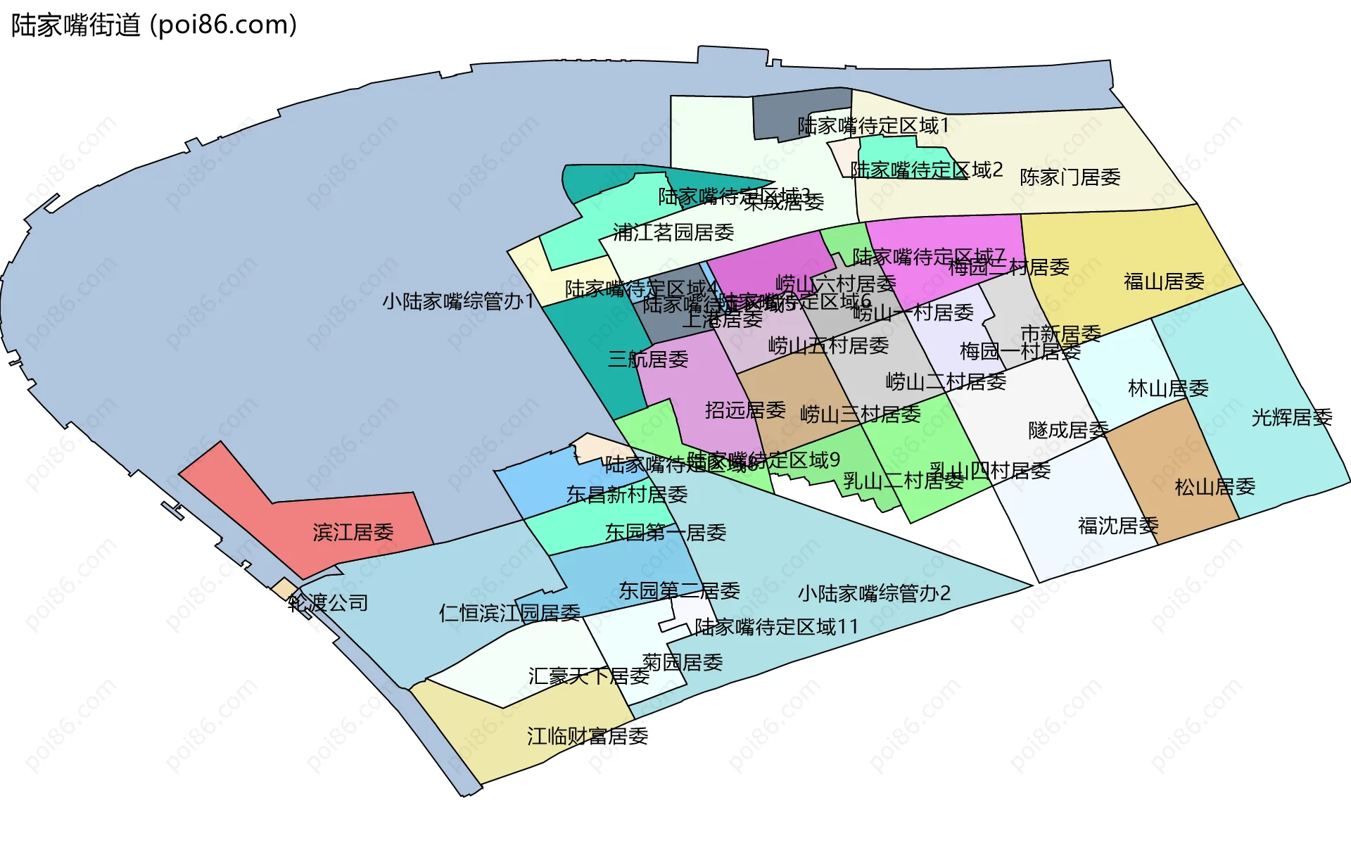 陆家嘴街道边界地图(五级行政区划)