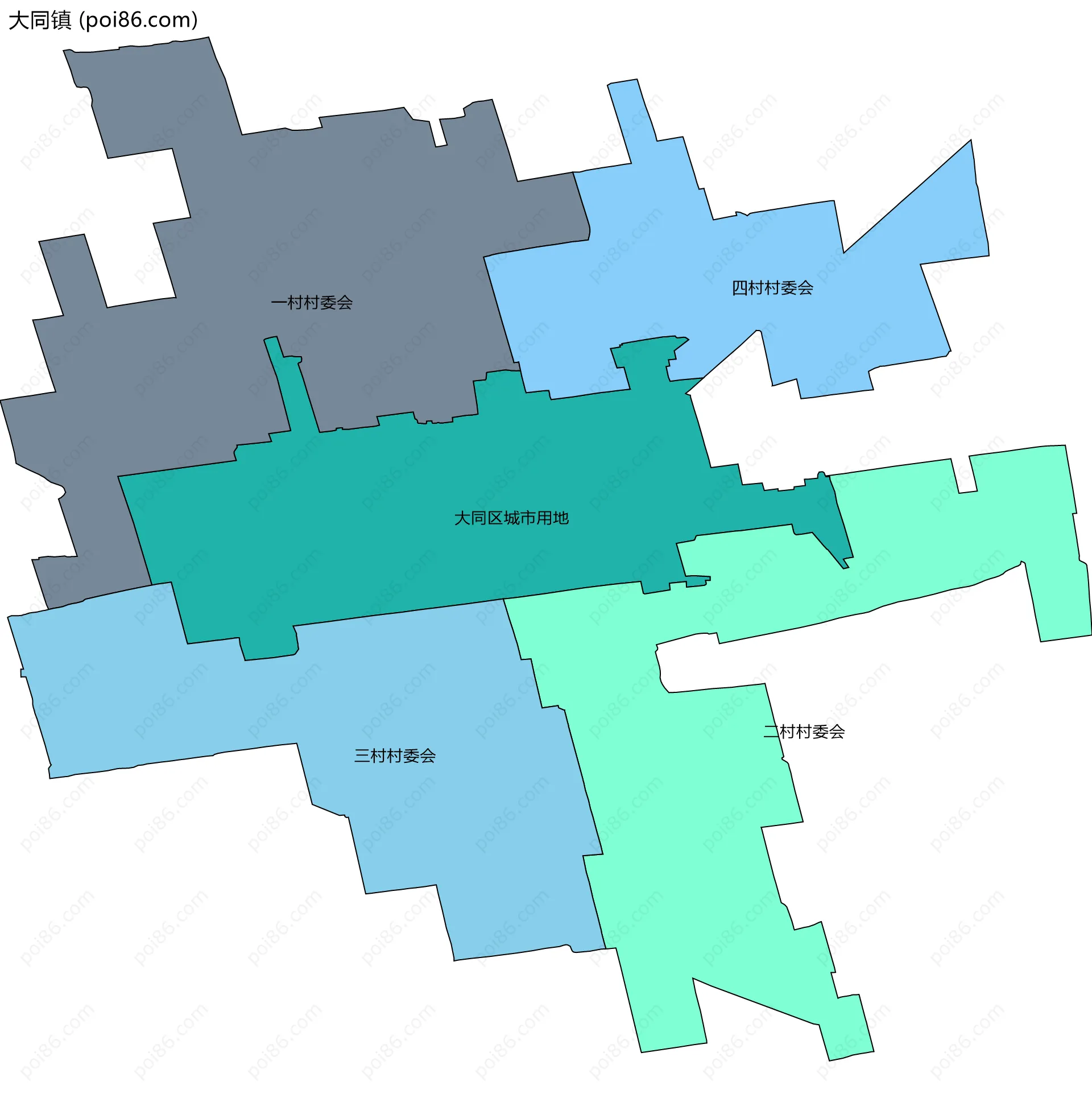 大同镇边界地图(五级行政区划)