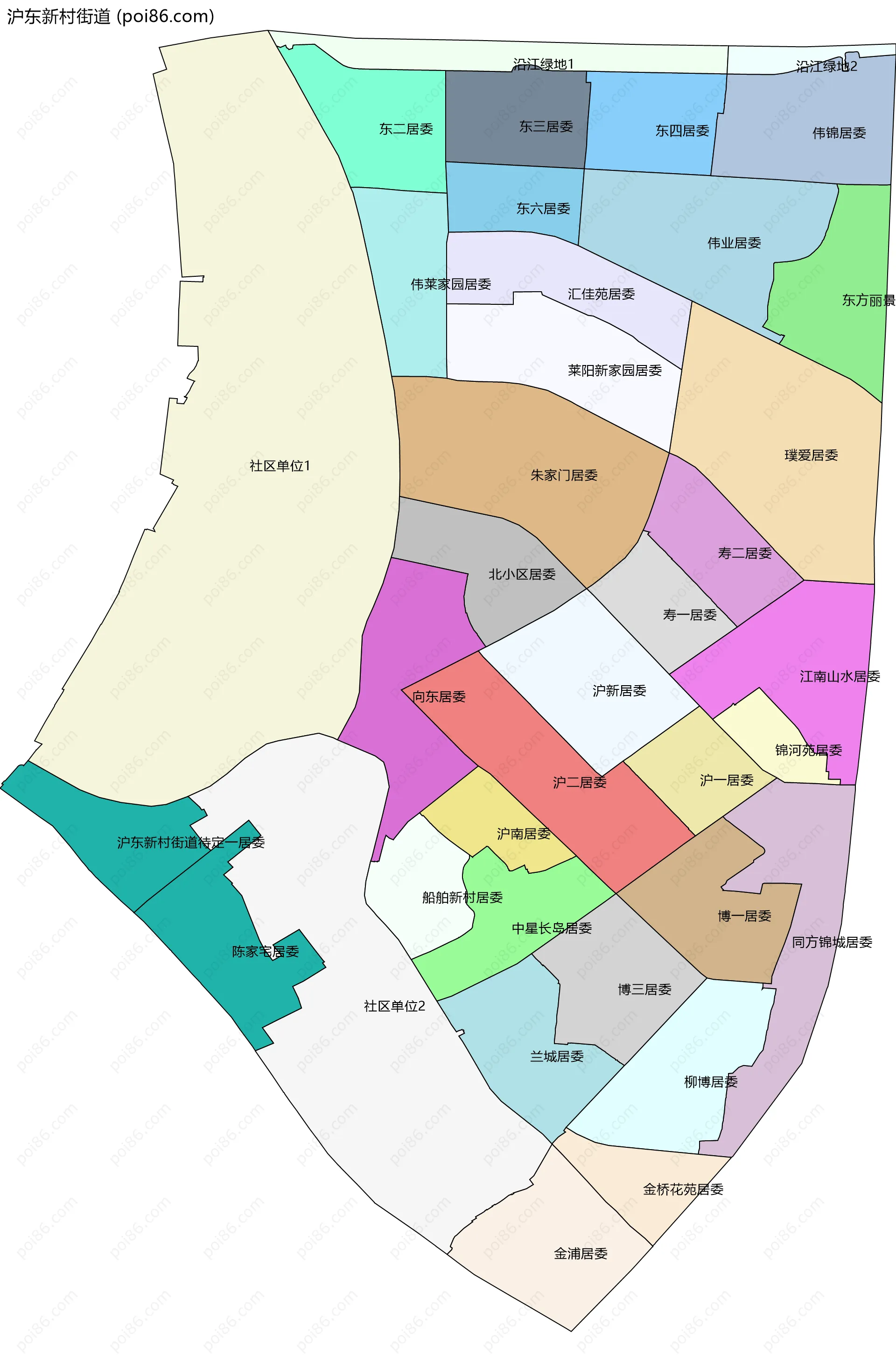 沪东新村街道边界地图(五级行政区划)