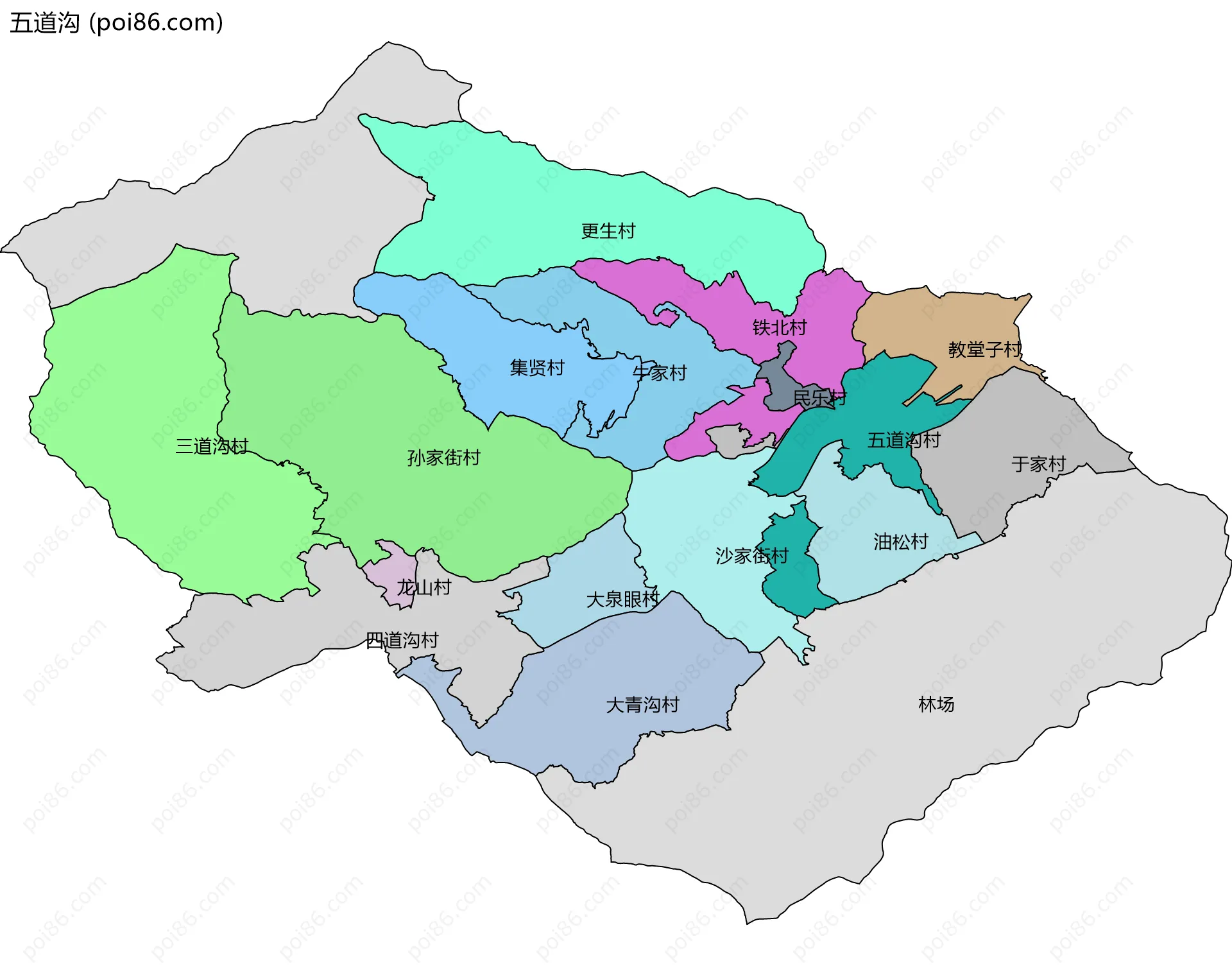 五道沟边界地图(五级行政区划)
