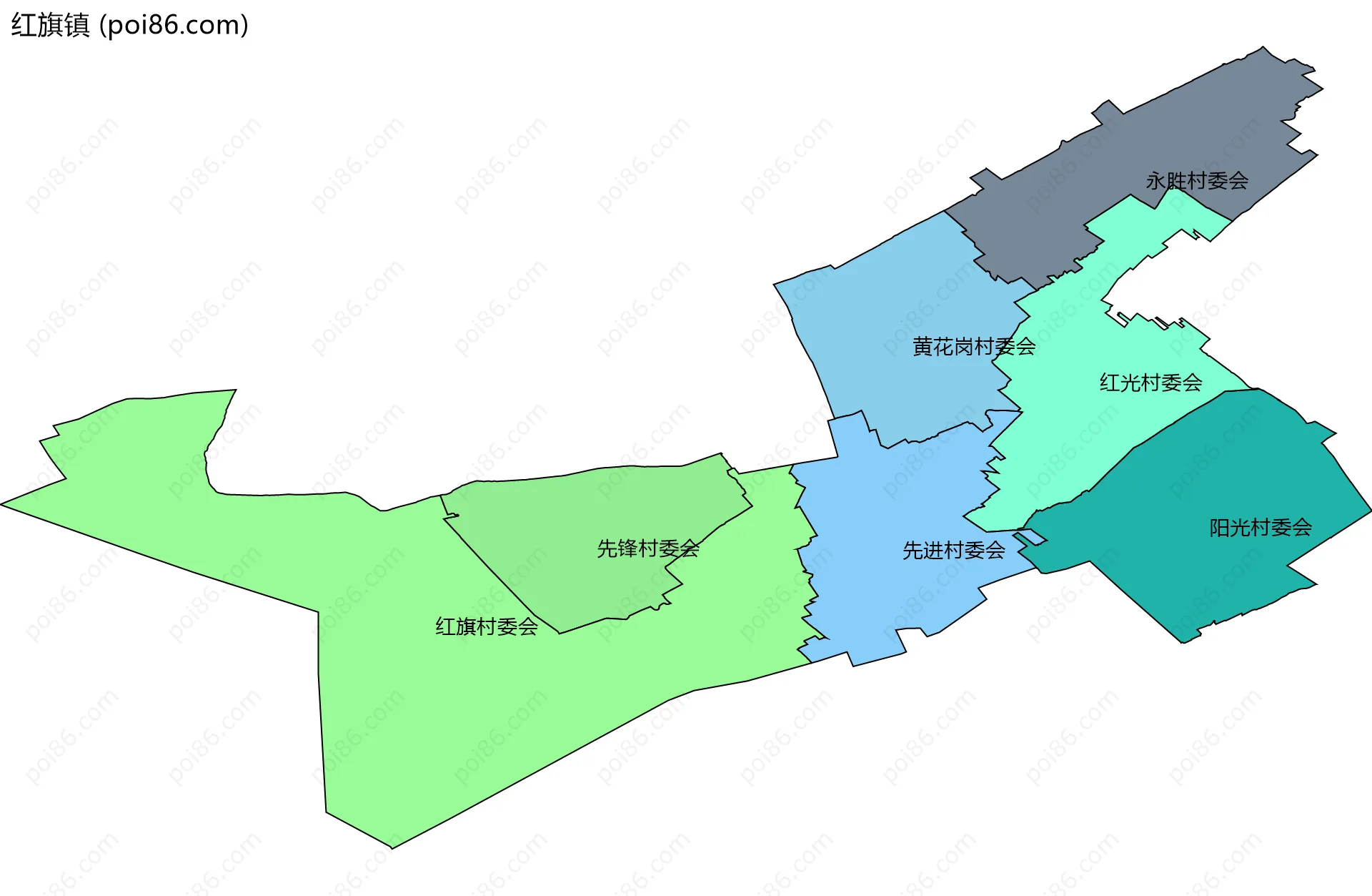 红旗镇边界地图(五级行政区划)