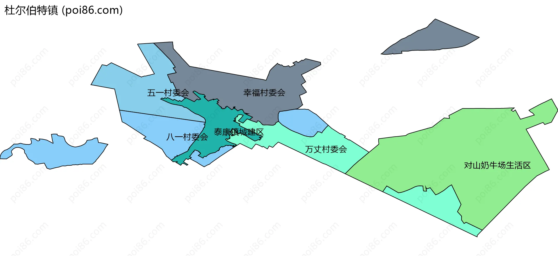 杜尔伯特镇边界地图(五级行政区划)